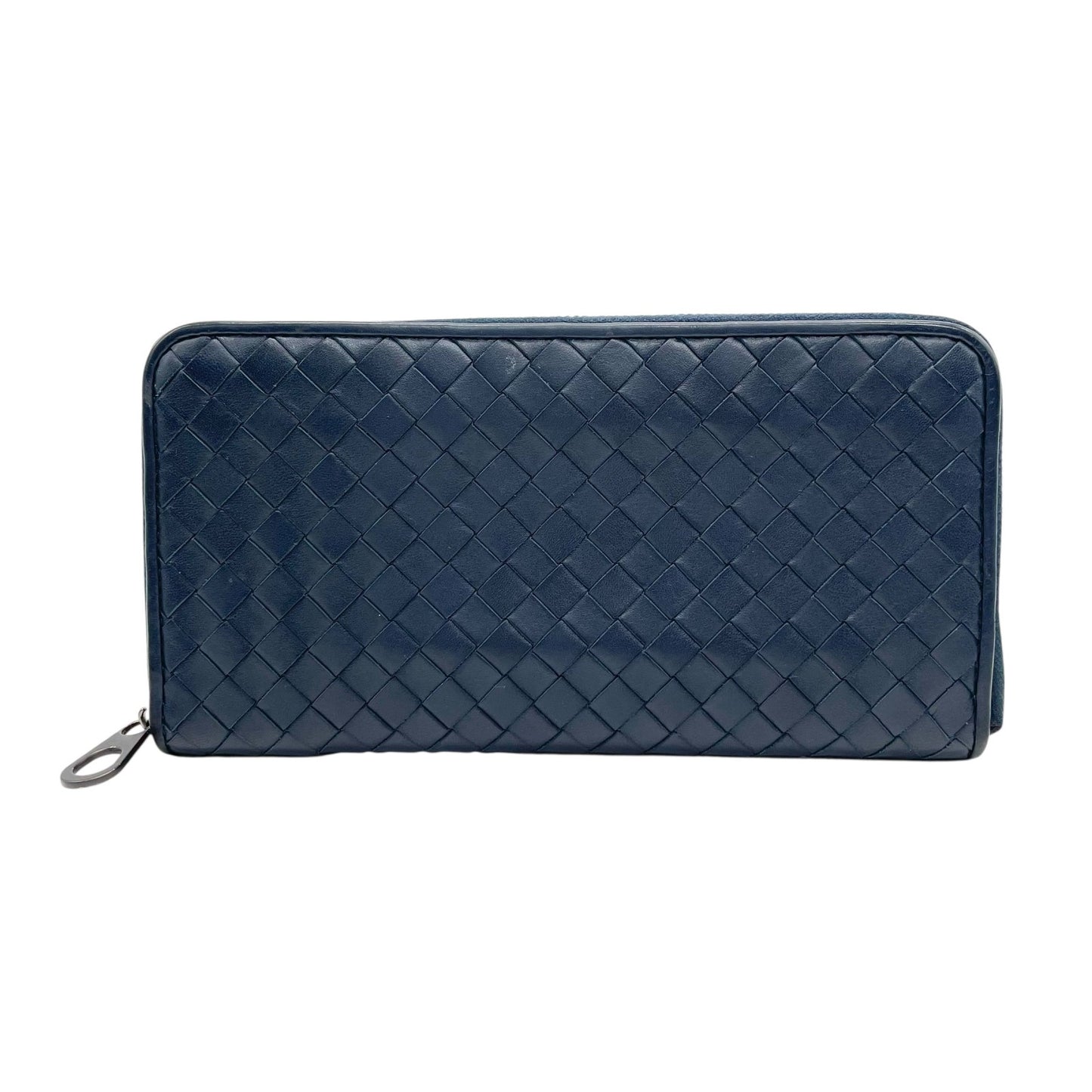 美品 BOTTEGA VENETA ボッテガヴェネタ ボッテガベネタ ラウンドファスナー 長財布 イントレチャート 紺 ネイビー レザー メンズ レディース M1