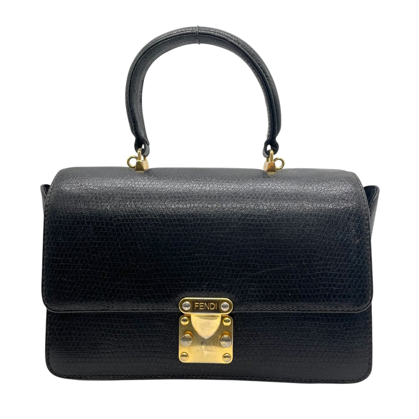 FENDI フェンディ ハンドバッグ 2way ショルダーバッグ 黒 ブラック レザー ゴールド金具 FF ロゴ ヴィンテージ 本革 トップハンドル Fendi Handbag Shoulder Bag Vintage D