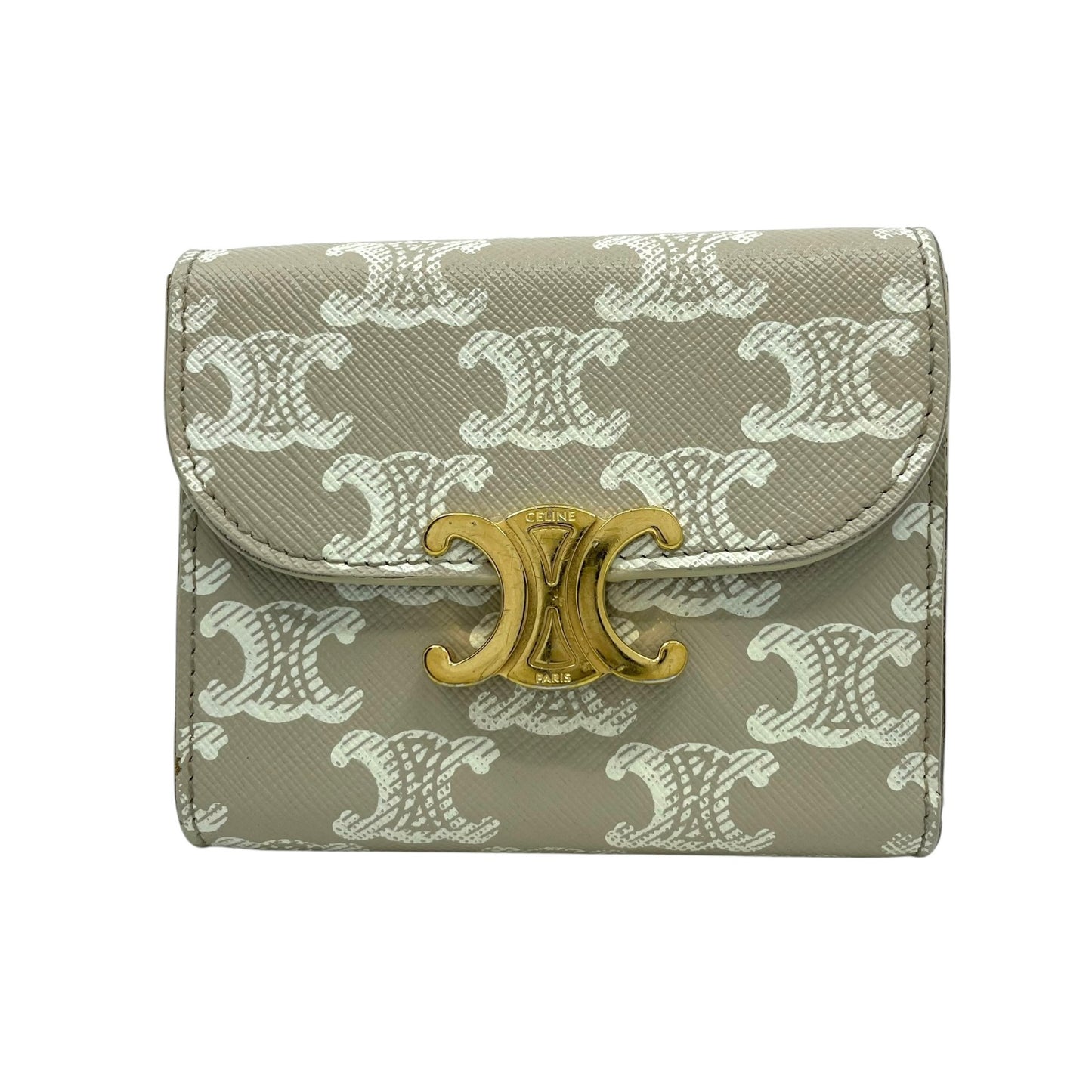 CELINE セリーヌ 三つ折り財布 トリオンフキャンバス PVC スモール コンパクトウォレット ベージュ ホワイト 10D78 レディース メンズ ユニセックス M5