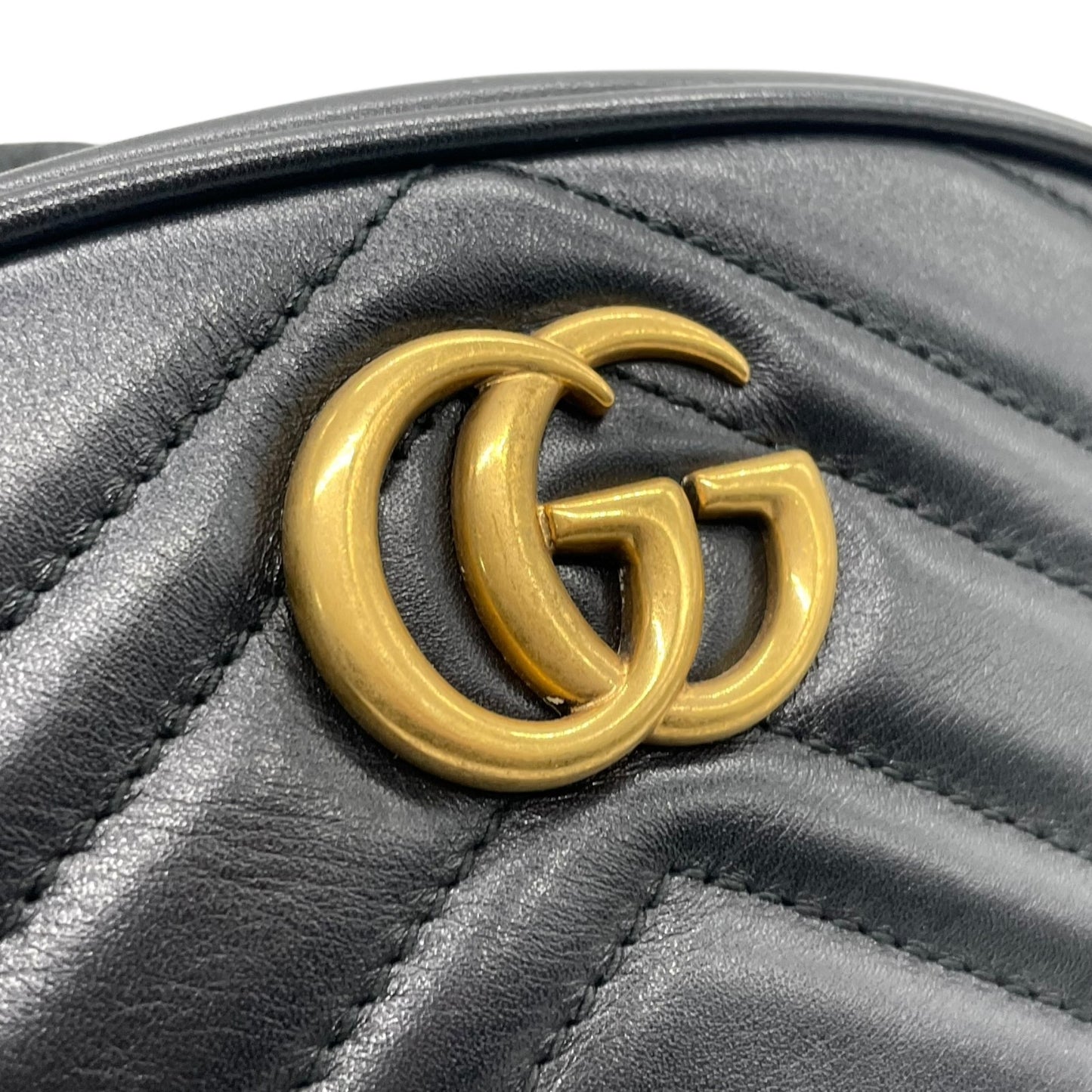 【新品同様】 GUCCI グッチ ウエストバッグ GGマーモント 476434 ベルトバッグ ブラック レザー キルティング ゴールド金具 レディース B3