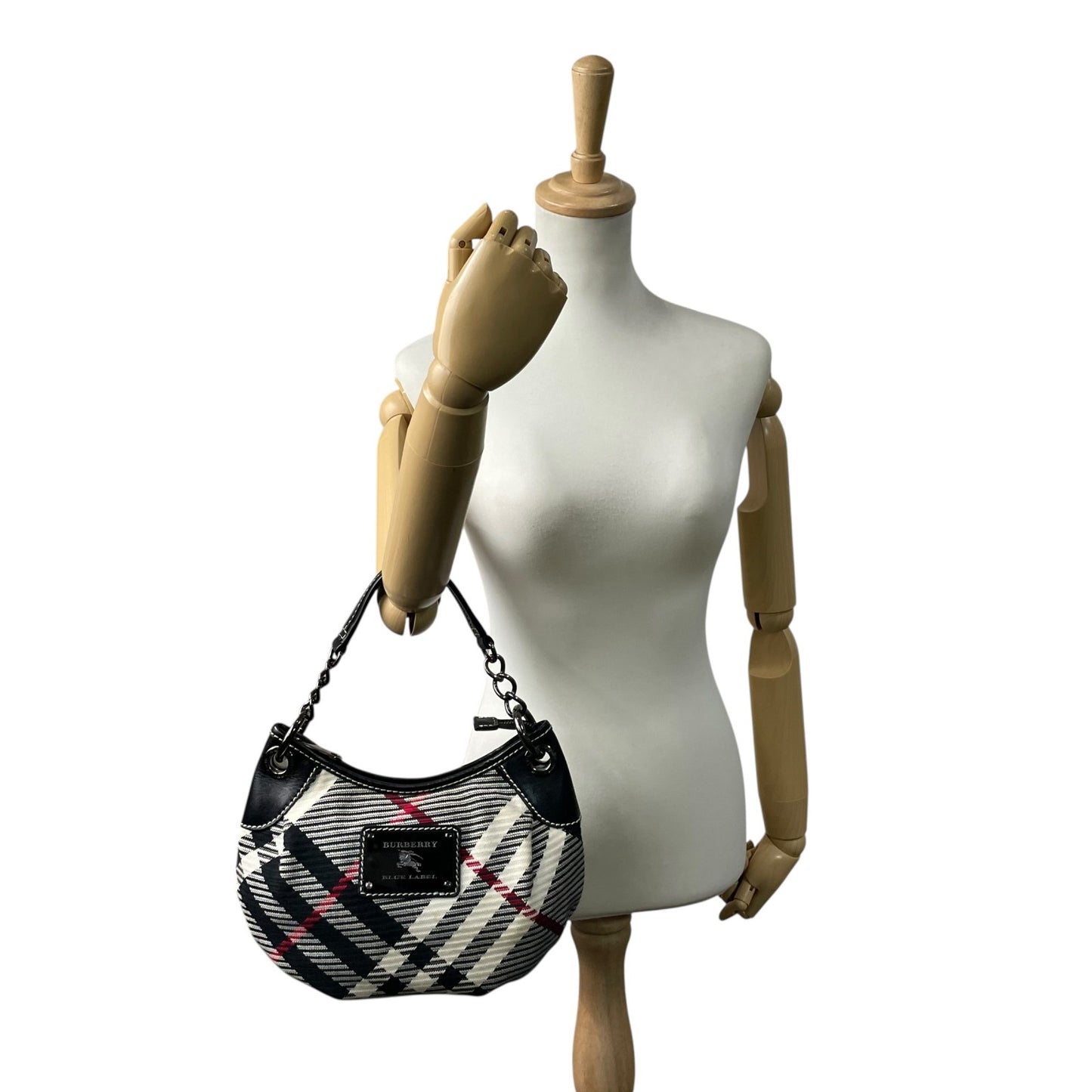 バーバリーブルーレーベル BURBERRY BLUE LABEL チェック柄 ワンショルダー ショルダーバッグ ハンドバッグ 2WAY ブラック 黒 キャンバス×レザー C4