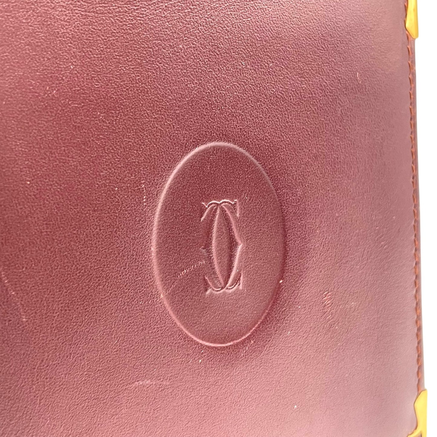 美品 カルティエ Cartier マストライン 二つ折り財布 ボルドー 赤 ワインレッド レザー ゴールド金具 ヴィンテージ メンズ レディース M5
