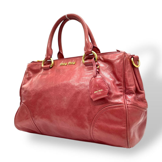 ミュウミュウ MIU MIU レザー ハンドバッグ トートバッグ ピンク ヴィッテロ miu miu VITELLO SHINE 2way Red Tote Bag K5