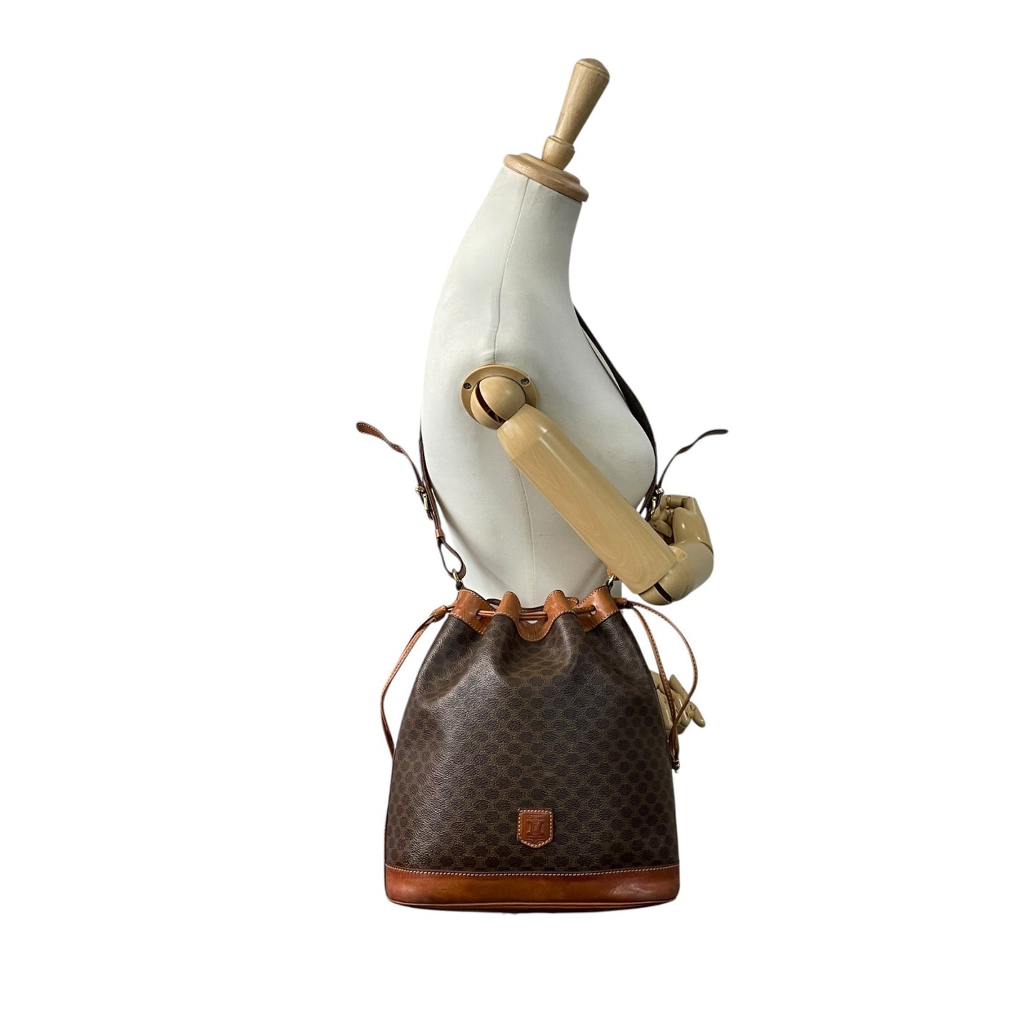 CELINE オールドセリーヌ ショルダーバッグ トリオンフ 巾着 M90 マカダム柄 ヴィンテージ ゴールド金具 レディース K9