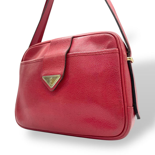 イヴサンローラン Yves Saint Laurent YSL ヴィンテージ ショルダーバッグ 赤 レッド レザー ゴールドロゴ 金金具 コンパクト A1