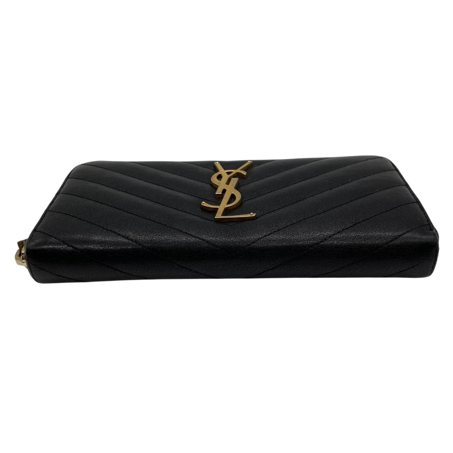 美品 SAINT LAURENT PARIS サンローラン パリ モノグラム Vステッチ ラウンドファスナー 長財布 キャビアスキン レザー ブラック 黒 YSLロゴ 箱あり 高級 w5