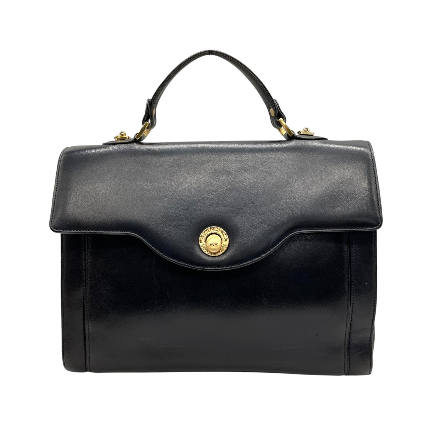 BALENCIAGA バレンシアガ ハンドバッグ ショルダー 2WAY レザー 黒 ブラック ビジネスバッグ ゴールド金具 ヴィンテージ ブリーフケース C