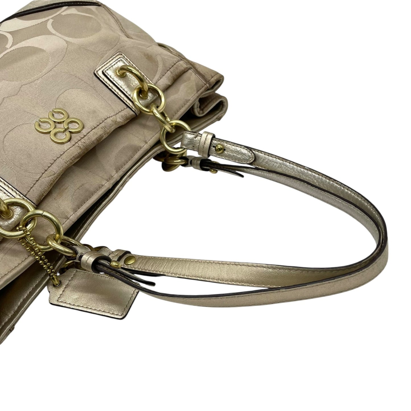 COACH コーチ トートバッグ ショルダーバッグ F16475 コレット シグネチャー キャリーオール サテン キャンバス レザー ベージュ ゴールド 肩掛け可 レディース E10