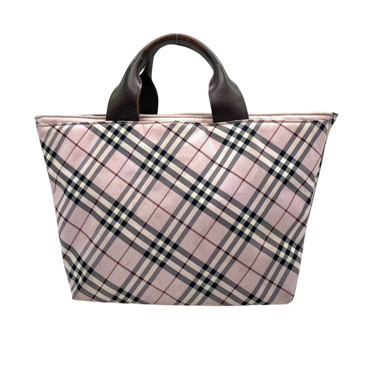 BURBERRY BLUE LABEL バーバリーブルーレーベル ハンドバッグ ノバチェック ピンク ブラウン シルバー金具 ナイロン レザー ファスナー開閉 ミニトート 手提げ ヴィンテージ レディース U9