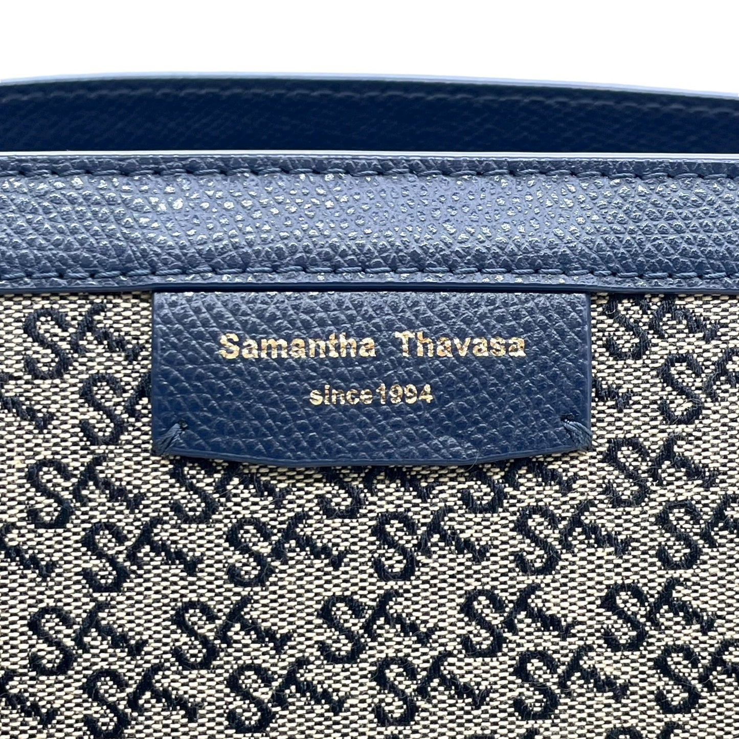 サマンサタバサ Samantha Thavasa トートバッグ ロゴジャガード 紺 ネイビー 肩掛け A4収納可 上品 T2