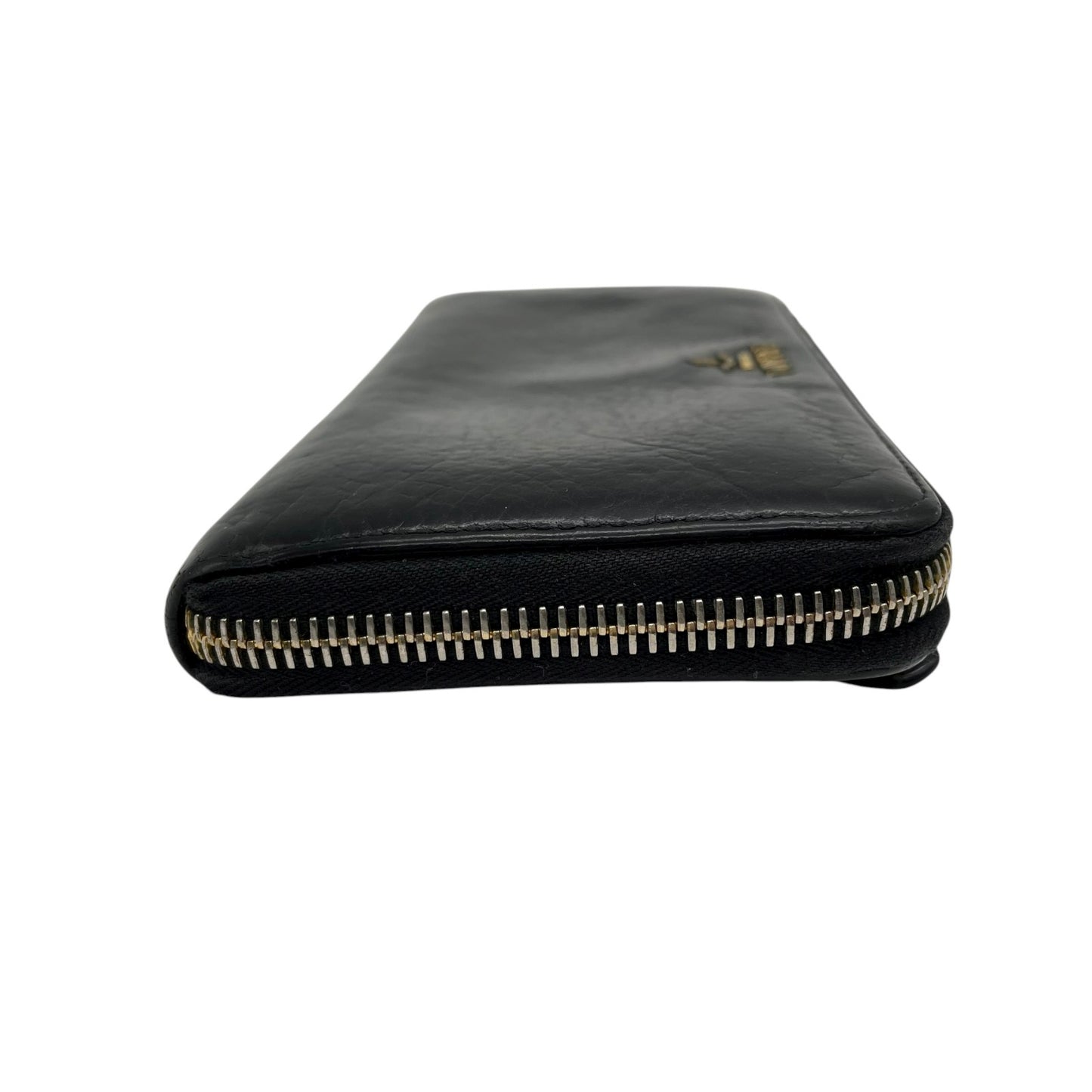 プラダ PRADA レザー ラウンドファスナー 長財布 黒 ブラック 金金具 ゴールドロゴ L字ファスナー 本革 ジップアラウンドウォレット M5