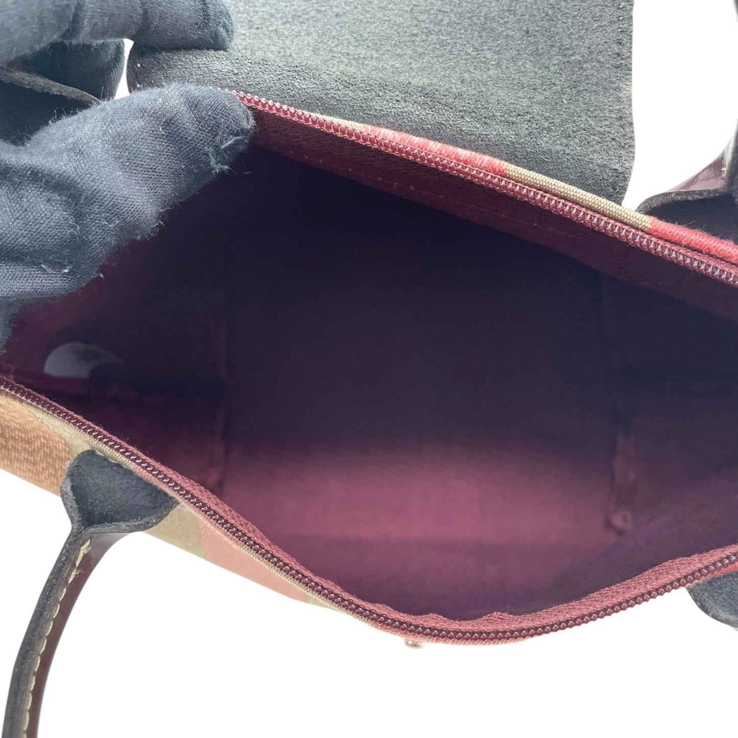 美品 ロンシャン LONGCHAMP ルプリアージュ ハンドバッグ トートバッグ マルチカラー ストライプ ベージュ ピンク キャンバス×レザー U2