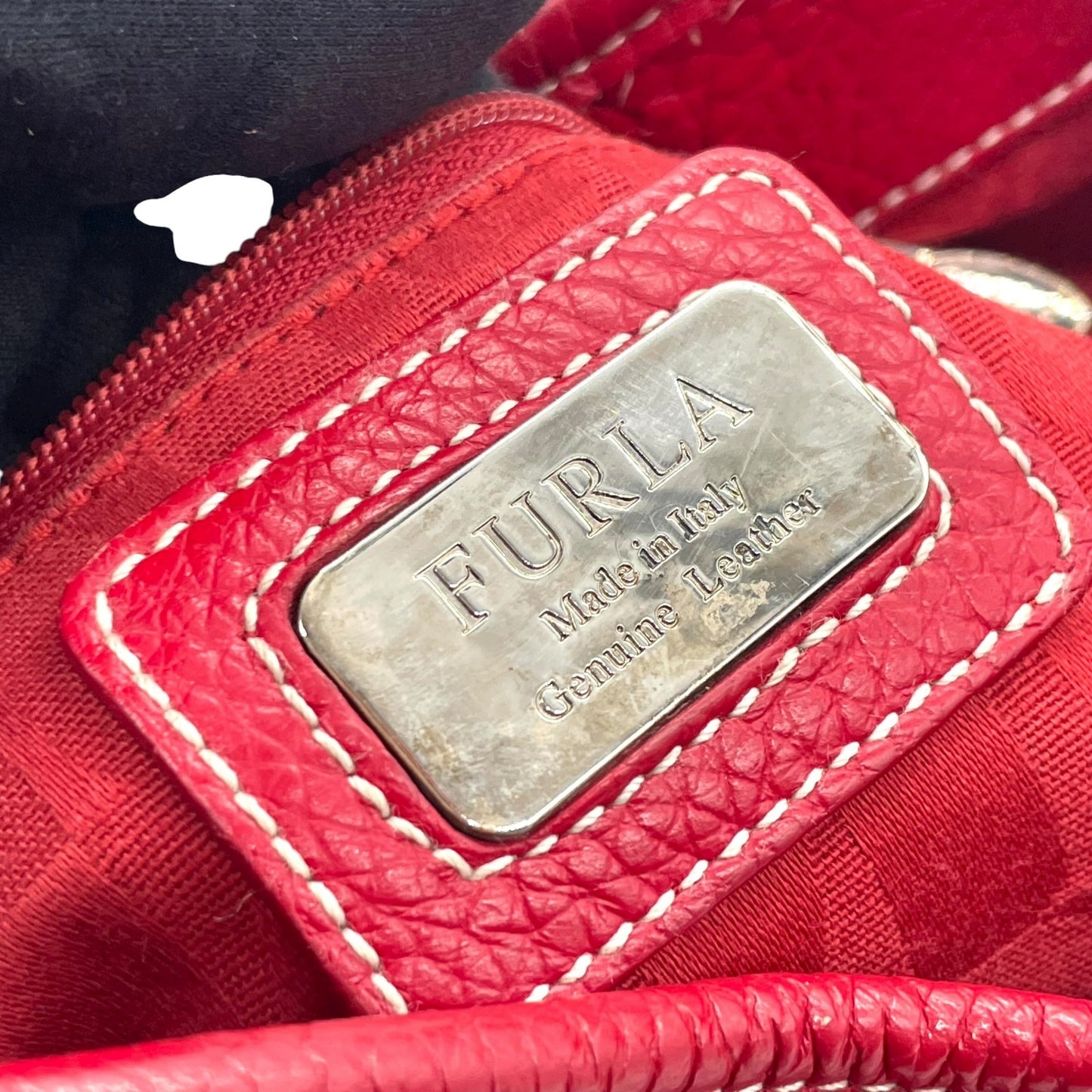 フルラ FURLA レザー ハンドバッグ トートバッグ ショルダー付き 赤 レッド シルバー金具 S93