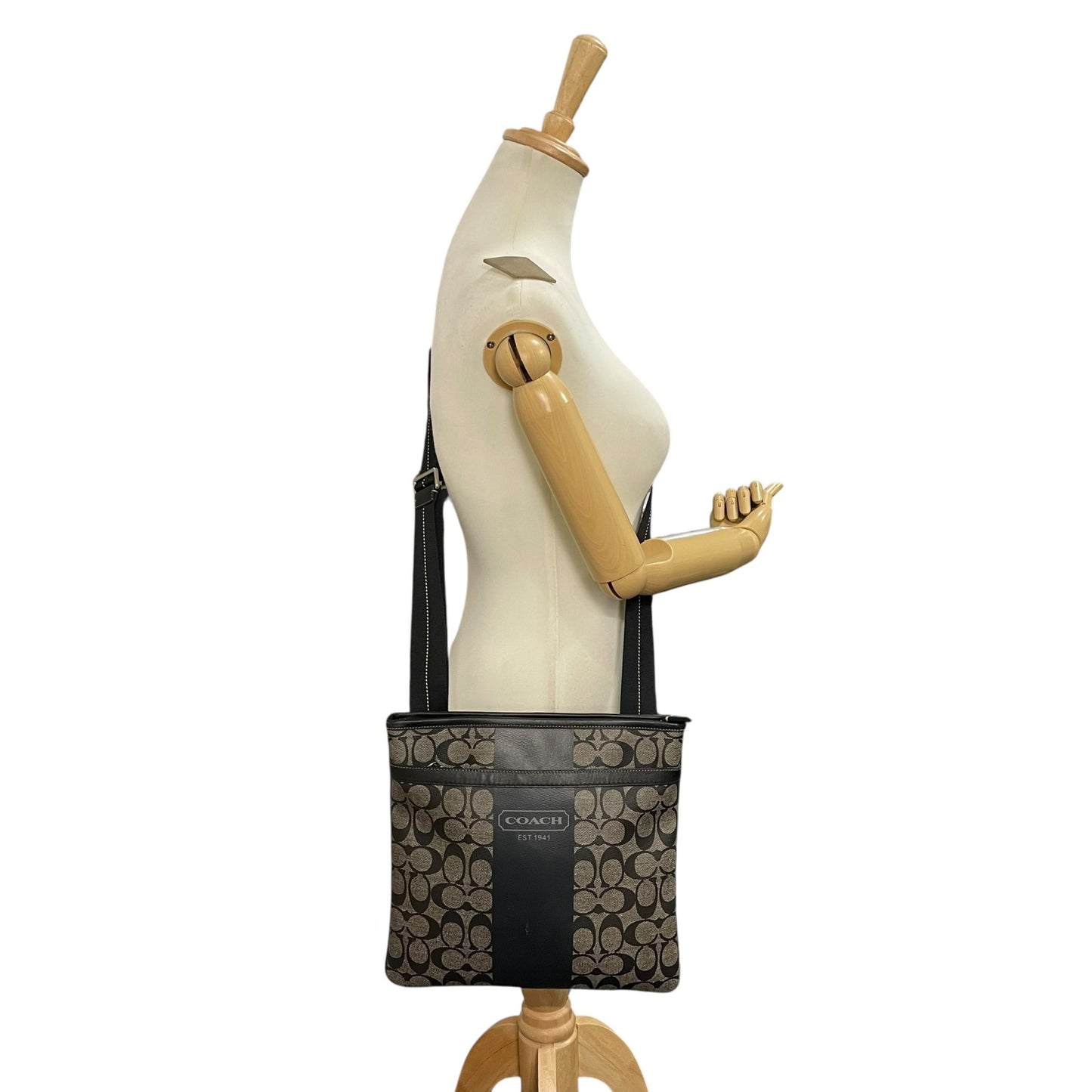 コーチ COACH シグネチャー ショルダーバッグ 黒 ブラック グレー レザー コンビ クロスボディ S50