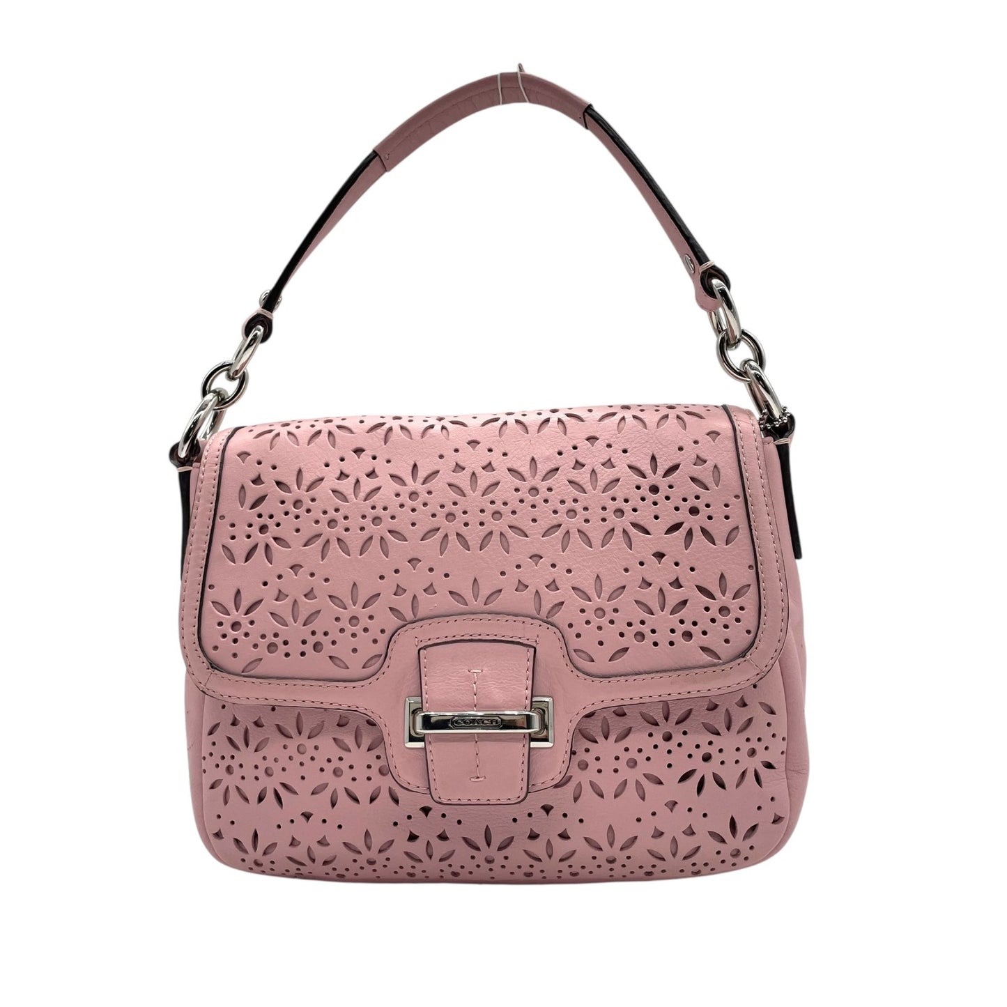 コーチ COACH フラワーカットワーク レザー ワンショルダー ショルダーバッグ ピンク 2WAY シルバー金具 S50