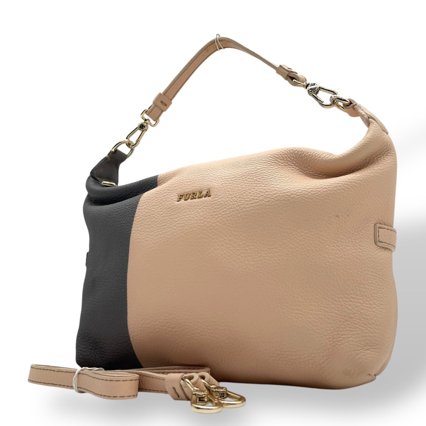 フルラ FURLA バイカラー レザー ショルダーバッグ ワンショルダー ベージュ 黒 ブラック 2WAY 金金具 ゴールド金具 S56