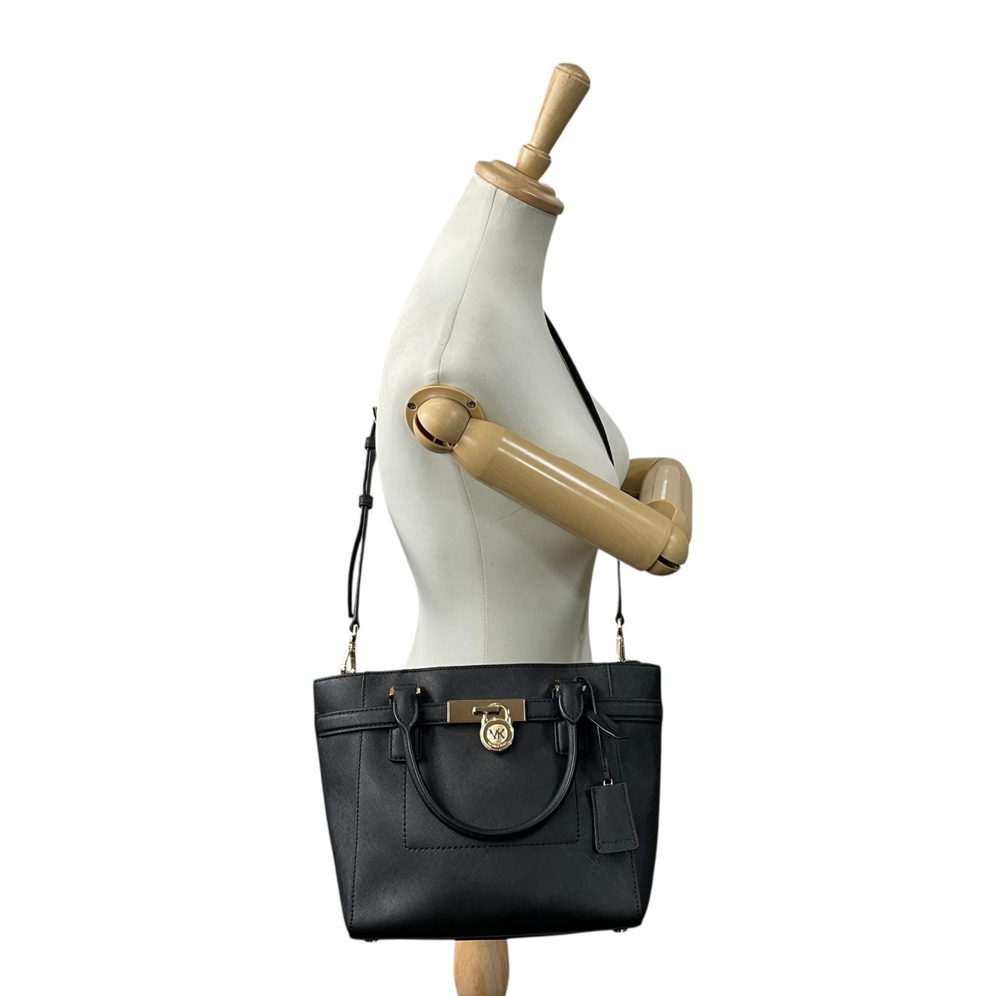 美品 マイケルコース MICHAEL KORS ハミルトン 2WAY ハンドバッグ ショルダーバッグ 黒 ブラック 金 ゴールド レザー S29