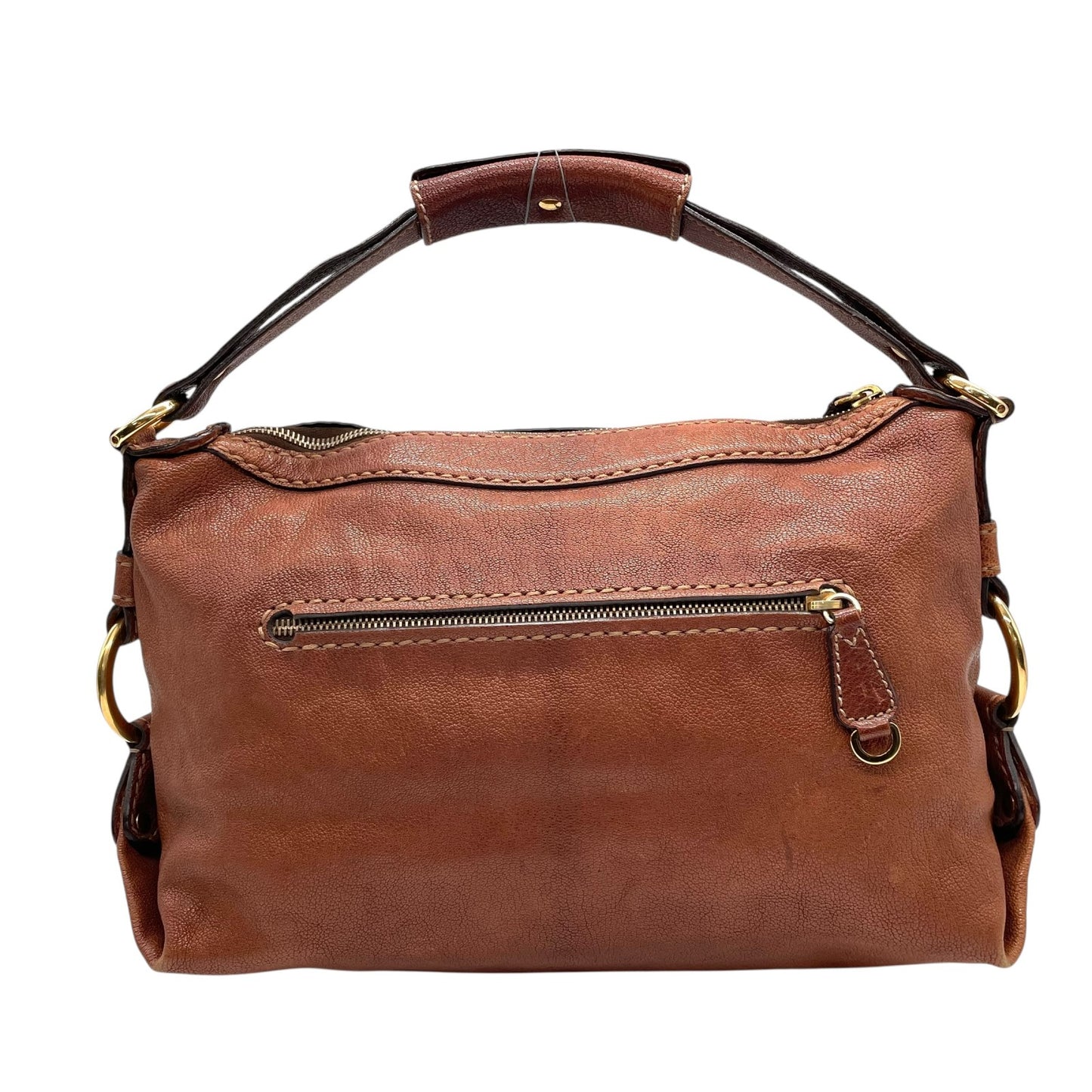 トッズ TOD’S レザー ハンドバッグ 茶色 ブラウン 金金具 ゴールド金具 ステッチデザイン 本革 B4