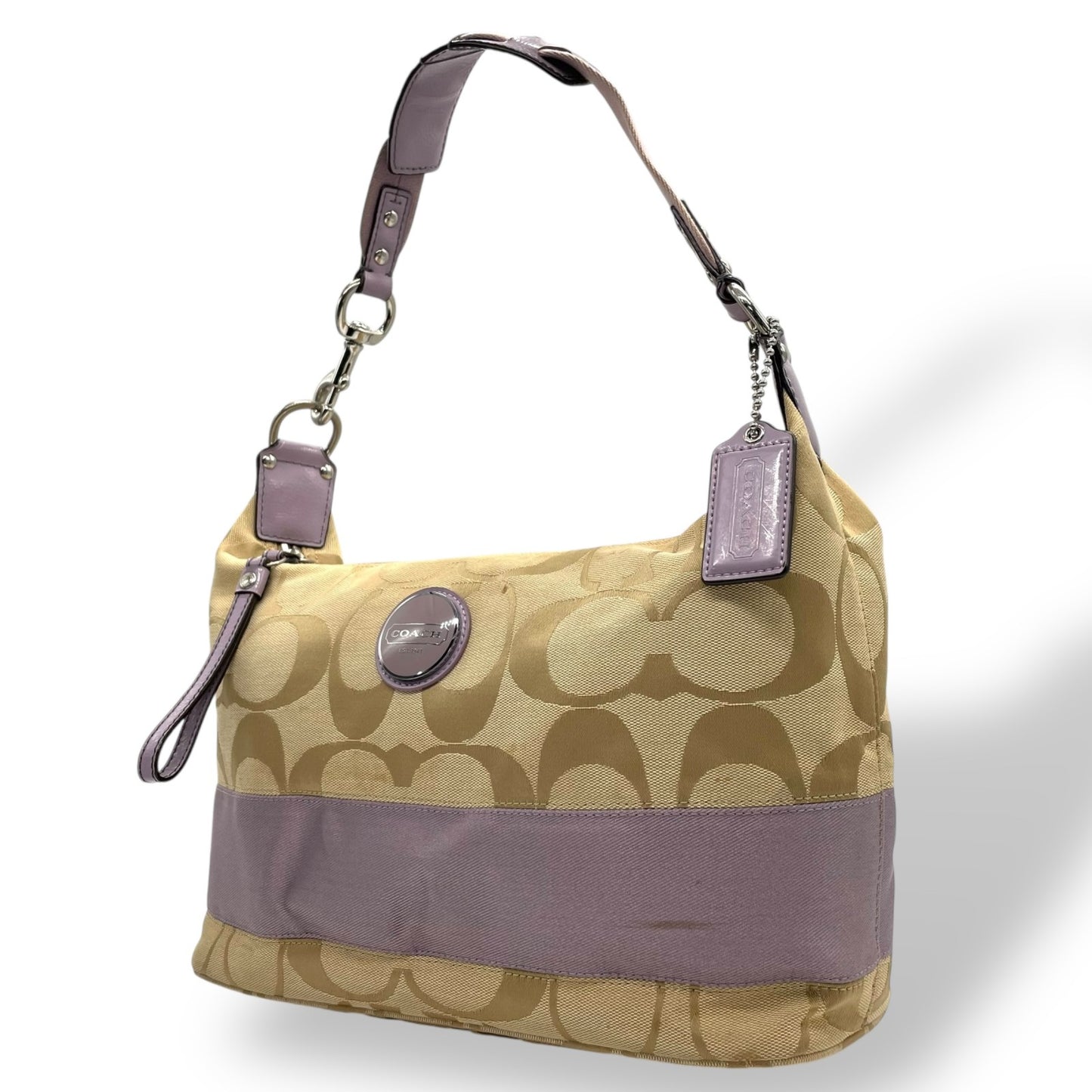 コーチ COACH シグネチャー ワンショルダー ショルダーバッグ F17434 ベージュ ライトパープル キャンバス レザー S18