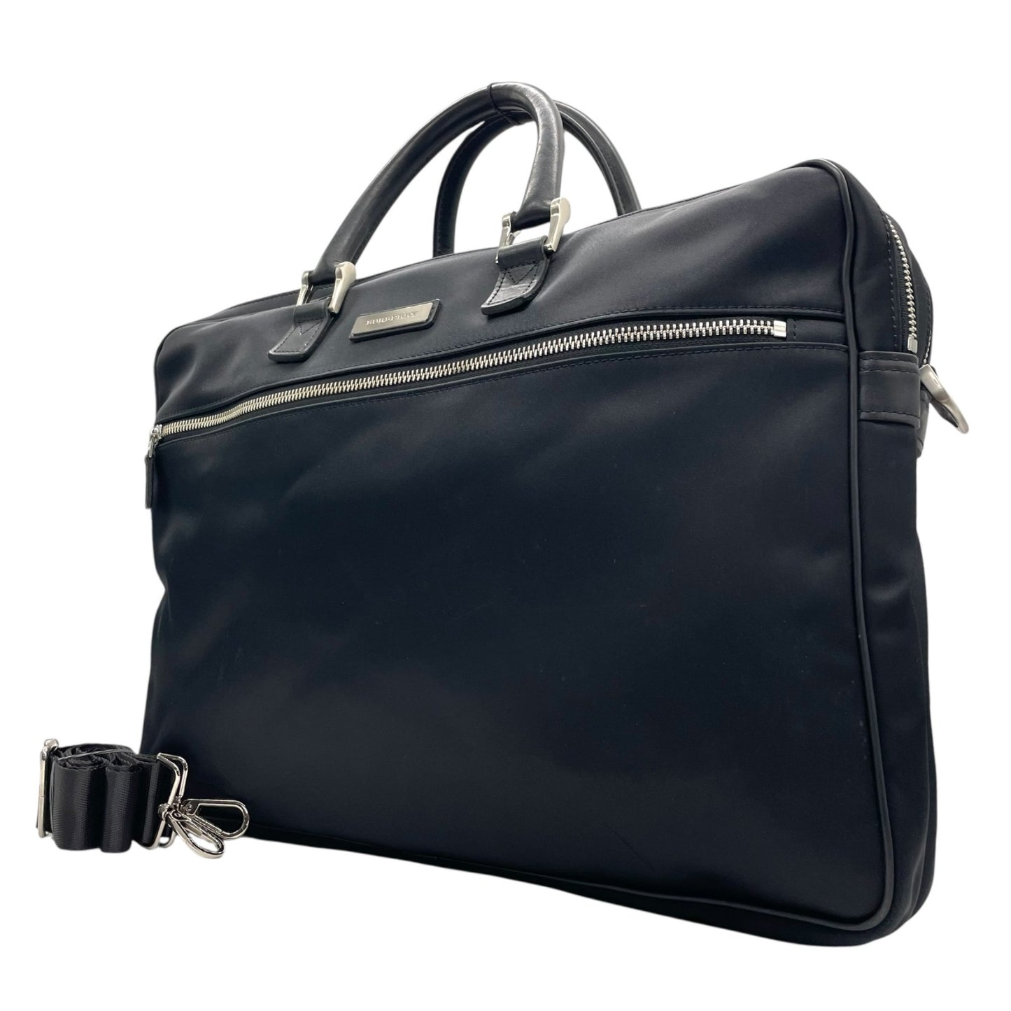 バーバリー BURBERRY ビジネスバッグ ブリーフケース ナイロン×レザー 黒 ブラック シルバー金具 2WAY メンズ E
