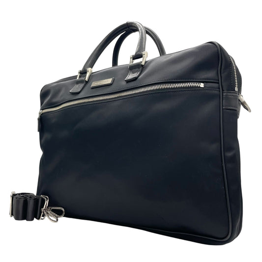 バーバリー BURBERRY ビジネスバッグ ブリーフケース ナイロン×レザー 黒 ブラック シルバー金具 2WAY メンズ E