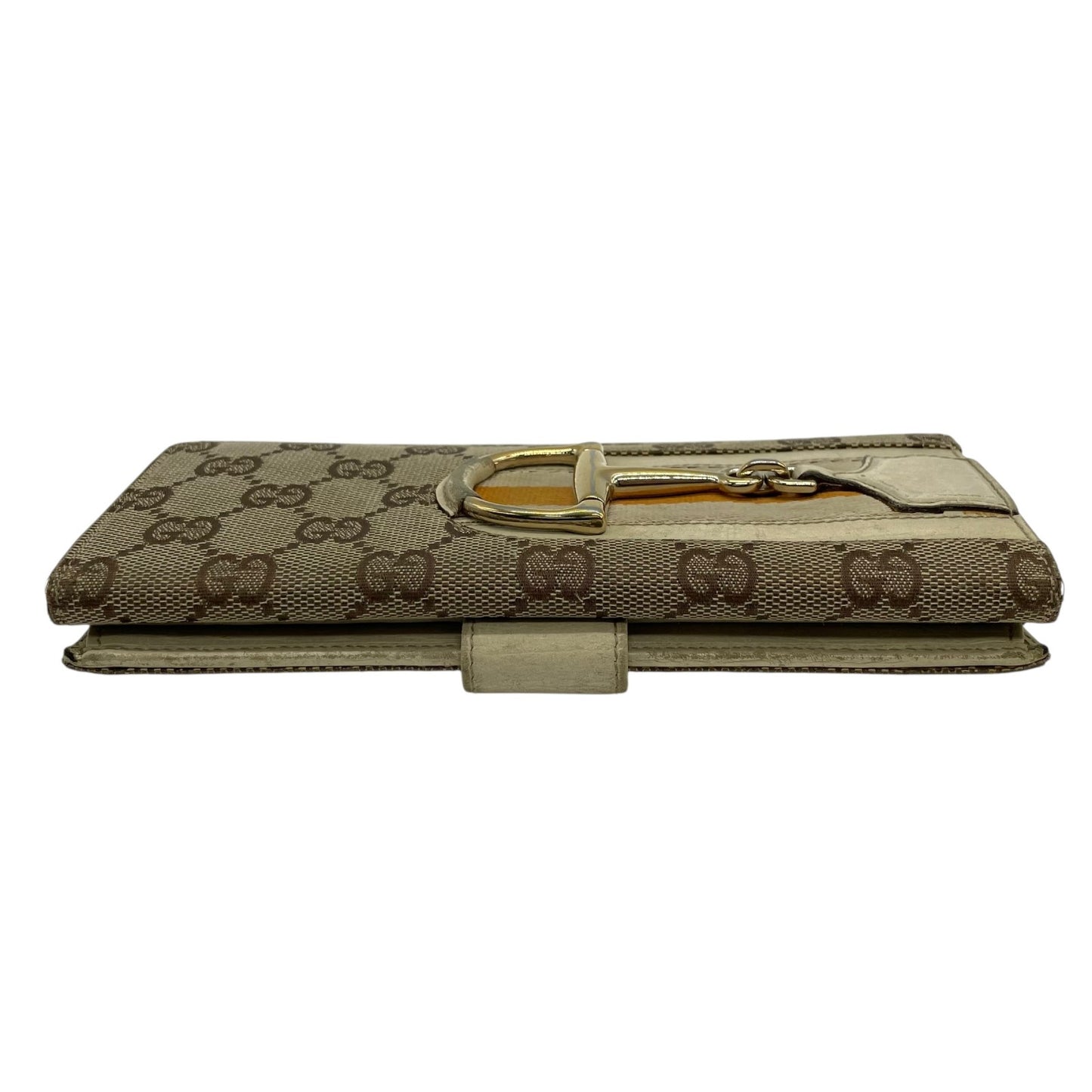 グッチ GUCCI 長財布 GGキャンバス レザー ホースビット ブラウン アイボリー オレンジ GG柄 ゴールド金具 メンズ レディース M1