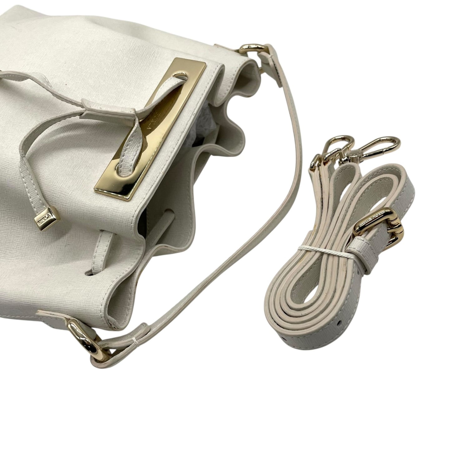 フルラ FURLA 2WAY ハンドバッグ ショルダーバッグ ホワイト 白 レザー 巾着型 ゴールド金具 手提げ 斜め掛け可 レディース T1