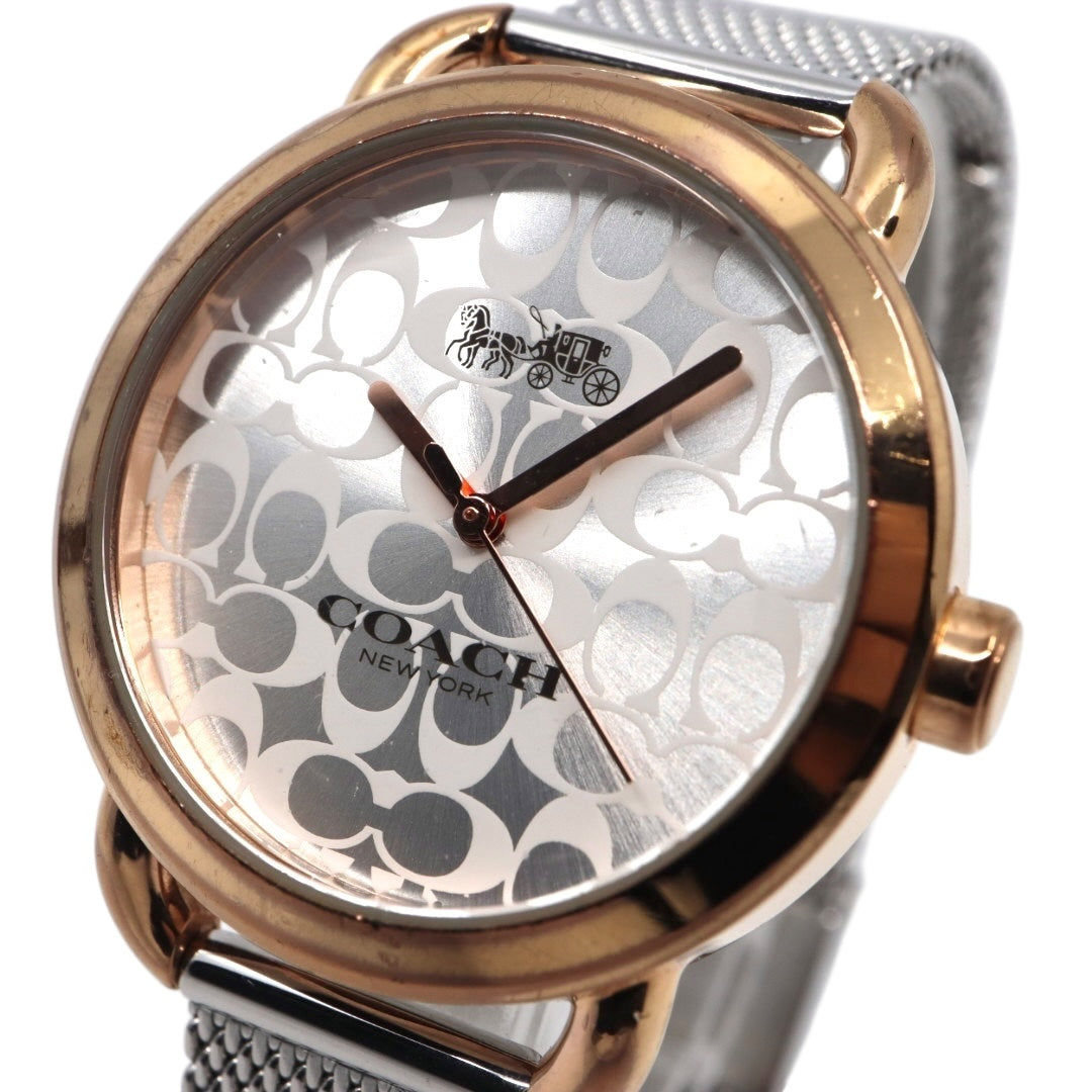 美品 電池交換済 コーチ 腕時計 CA.105.7.95.1319 レディース クオーツ シグネチャー柄文字盤 ピンクゴールド シルバー コンビカラー メッシュベルト エレガント フェミニン ドレスウォッチ クリーニング済み G3