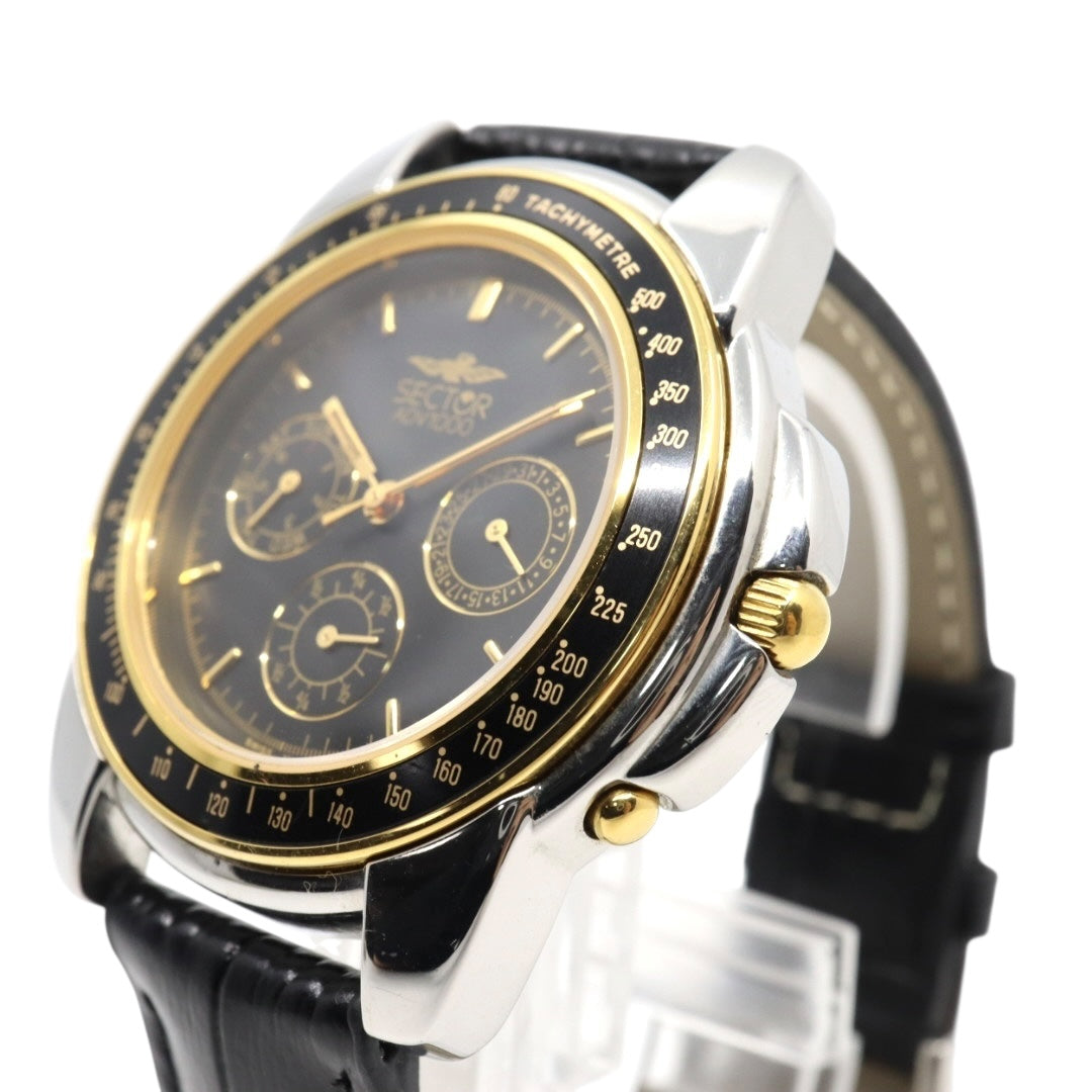 美品 電池交換済 新品ベルト セクター SECTOR ADV1000 腕時計 メンズウォッチ クロノグラフ タキメーター クォーツ ブラック文字盤 シルバー ゴールド ステンレス レザーベルト アナログ スポーツウォッチ 稼働品 G3