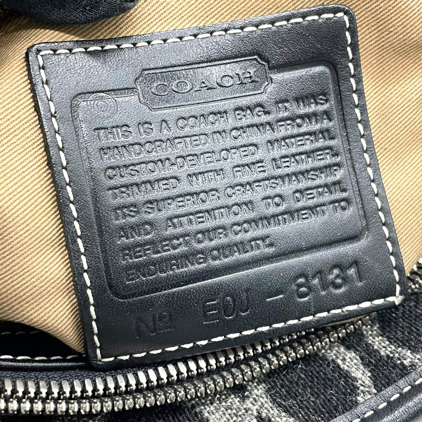 美品 COACH コーチ シグネチャー トートバッグ ハンドバッグ 黒 ブラック グレー ウール レザー シルバー金具 ロゴ ファスナー開閉 レディース S11