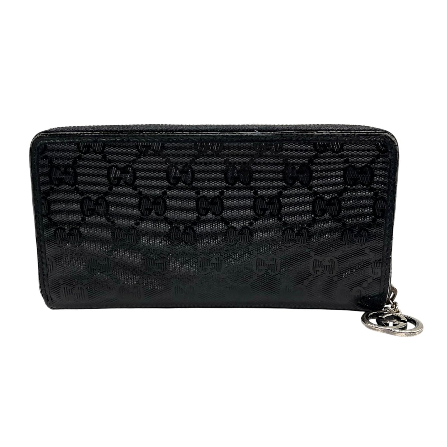 GUCCI グッチ GGインプリメ ラウンドファスナー 長財布 307982 黒 ブラック PVC レザー シルバー金具 メンズ レディース M4