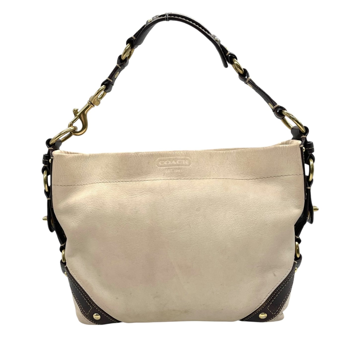 COACH コーチ カーリー ショルダーバッグ ワンショルダー セミショルダー ハンドバッグ レザー アイボリー ブラウン 茶 ゴールド金具 10615 ターンロック ベルト 肩掛け可 レディース T4