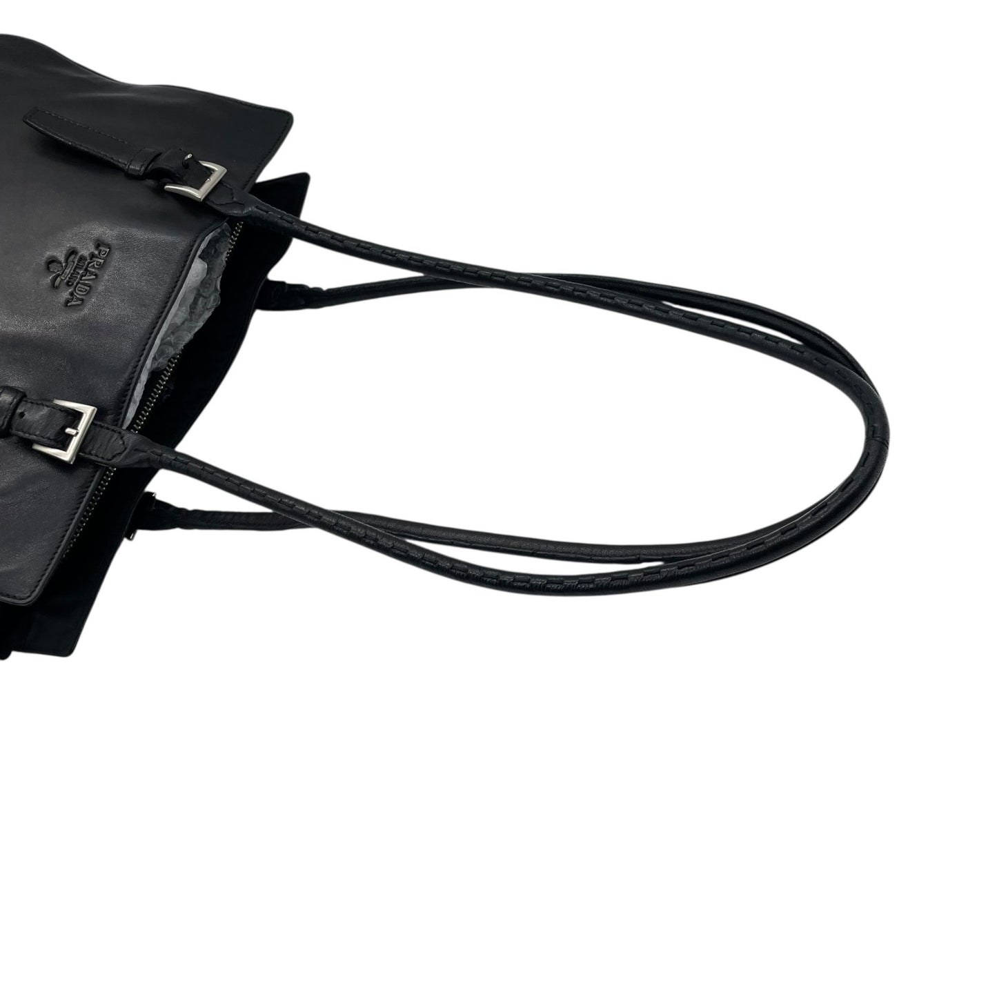 PRADA プラダ トートバッグ ワンショルダーバッグ 黒 ブラック NERO オールレザー シルバー金具 B5339 型押しロゴ 肩掛け可 ファスナー開閉 レディース D7