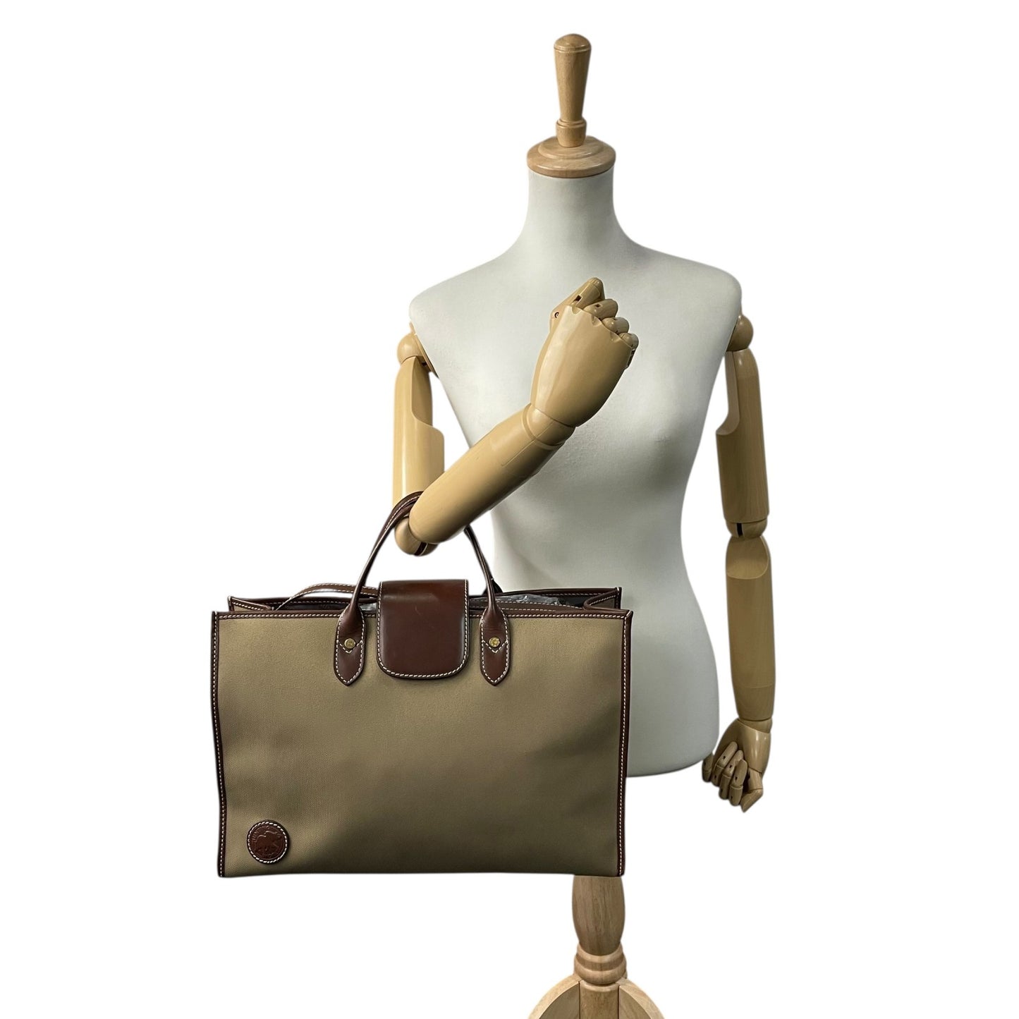 ハンティングワールド HUNTING WORLD トートバッグ ブリーフケース キャンバス レザー A4収納可能 ベージュ 茶色 ブラウン T8