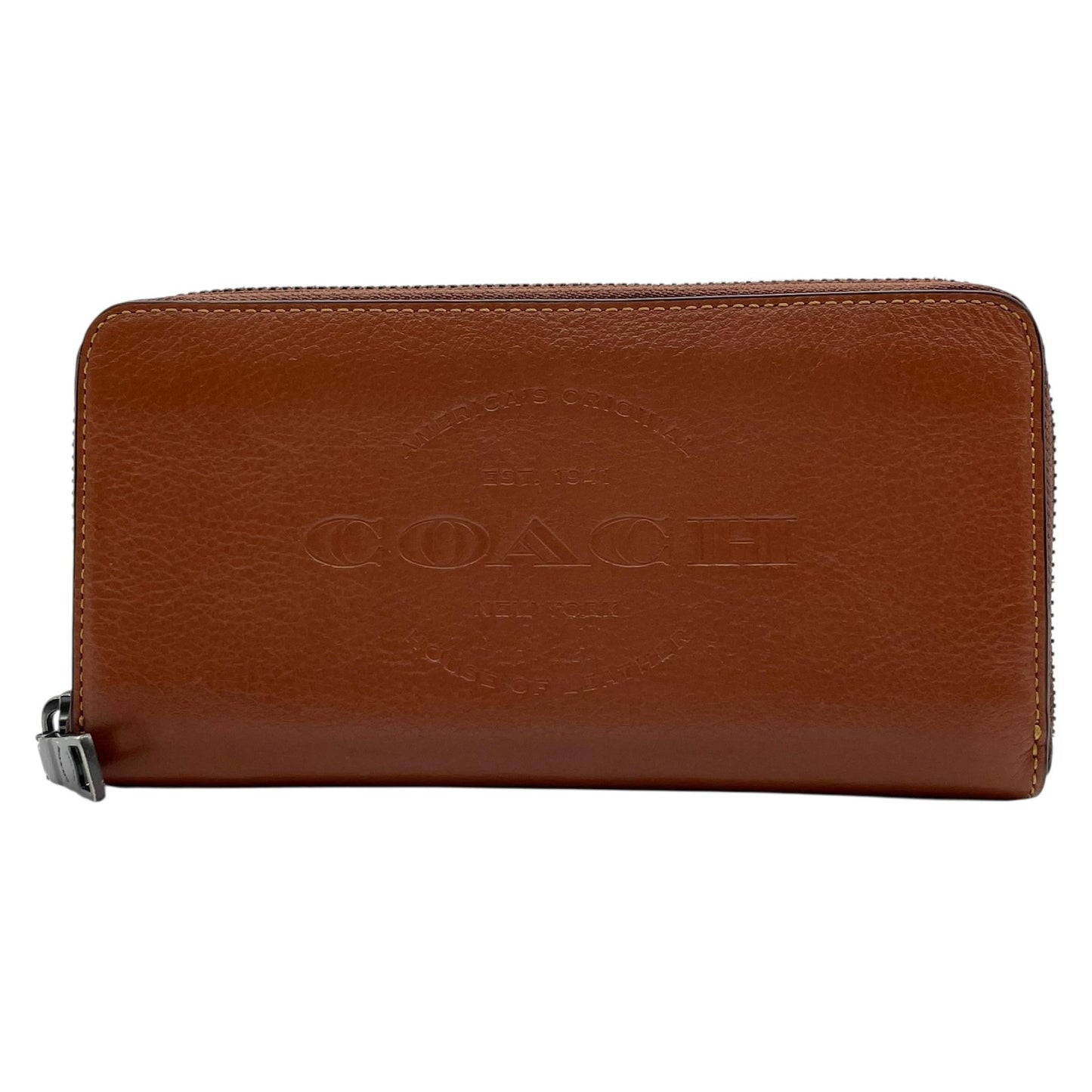 美品 コーチ COACH 長財布 ブラウン 茶色 レザー ラウンドジップ ラウンドファスナー ロゴ型押し シンプル ウォレット W4
