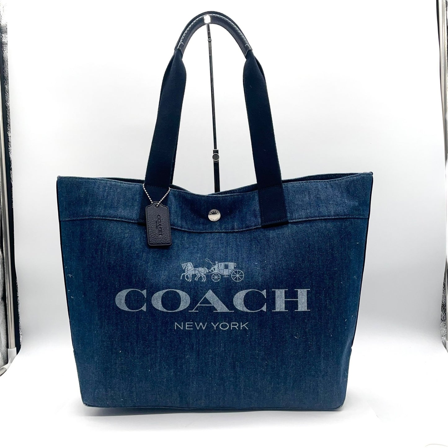 コーチ COACH デニム トートバッグ ショルダーバッグ ロングハンドル 肩掛け 馬車ロゴ ビッグロゴ 大容量 A4対応 ブルー レディース メンズ ヴィンテージ U17
