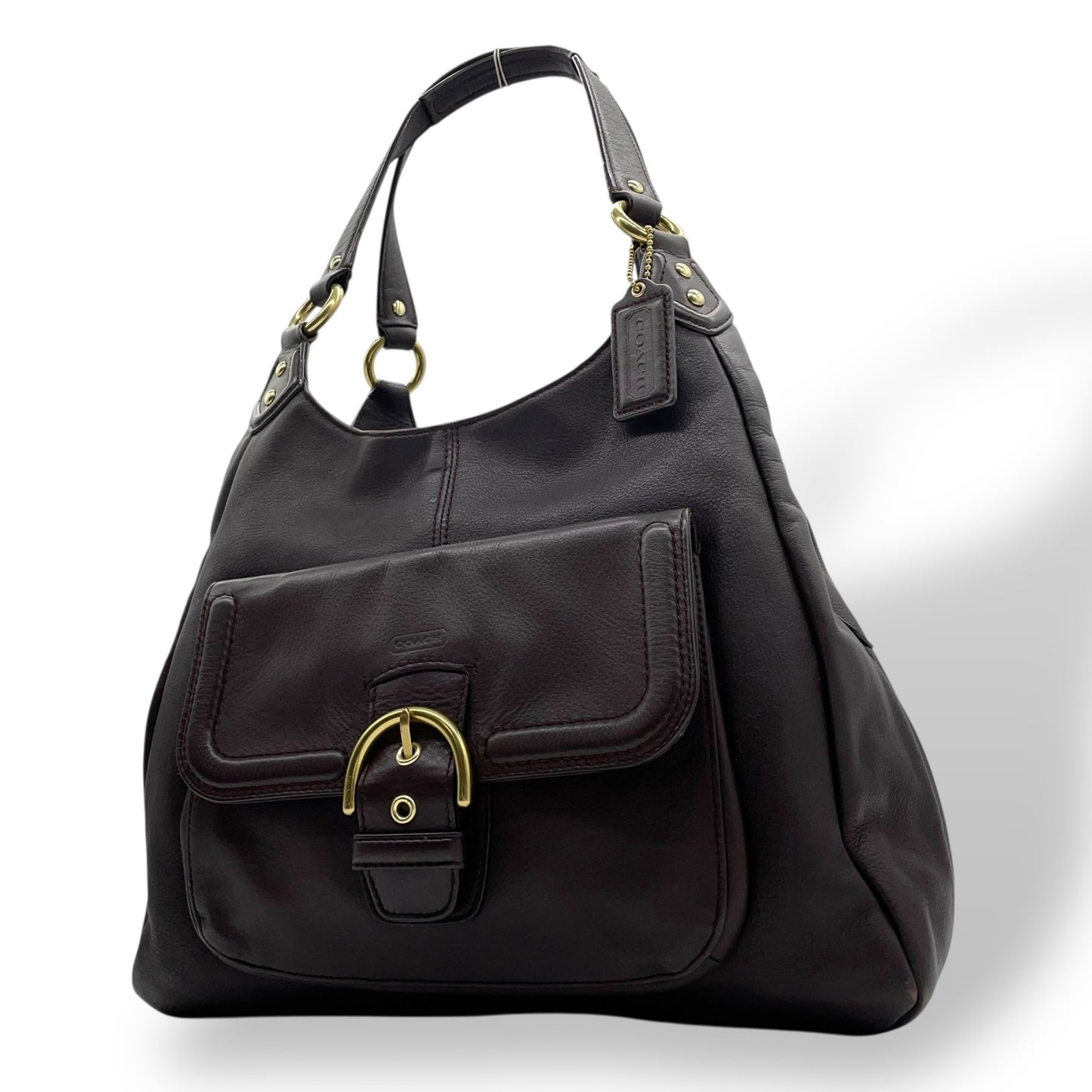 コーチ COACH ハンドバッグ キャンベル F24686 ダークブラウン オールレザー ベルトデザイン ゴールド金具 斜め掛け可 レディース U17