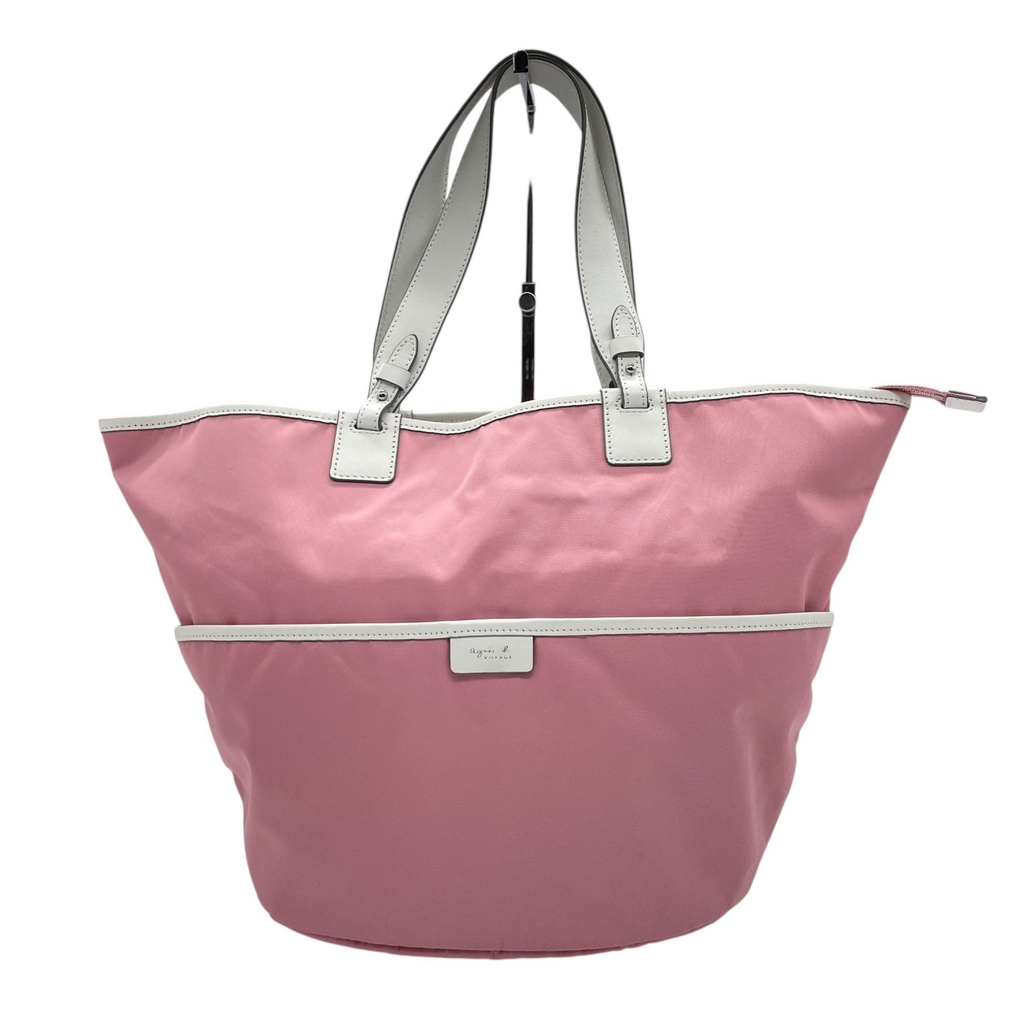 アニエスベー agnès b. VOYAGE トートバッグ ピンク 白 ホワイト ナイロン レザー 大容量 軽量 シンプルデザイン U17