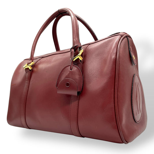 カルティエ Cartier マストライン ハンドバッグ ミニボストン ボルドー ワインレッド 赤 レザー ゴールド金具 2Cモチーフ 南京錠 レディース B