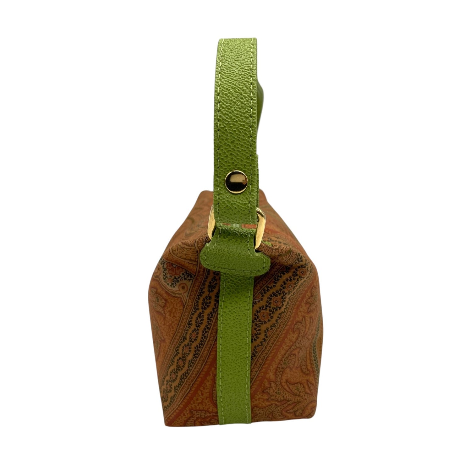 【未使用級】ETRO エトロ ハンドバッグ ミニバッグ アクセサリーポーチ ペイズリー柄 ブラウン グリーン ファブリック レザー ゴールド金具 レディース K11