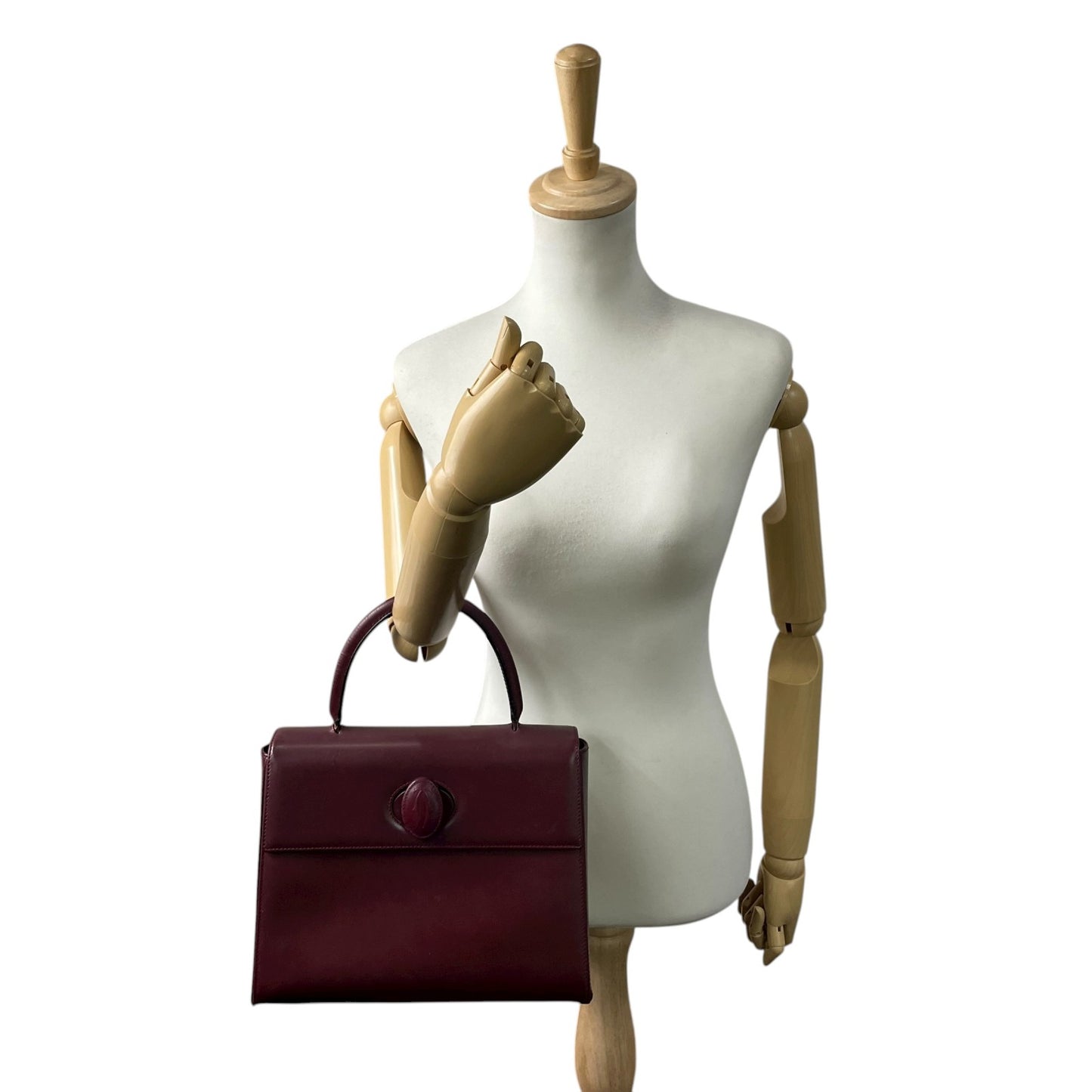 カルティエ マストライン ハンドバッグ ワンショルダー 自立可 ターンロック 2Cロゴ Cロゴ レザー 本革 ボルドー ワインレッド レディース ヴィンテージ クラシック エレガント フォーマル パーティバッグ 高級感 G