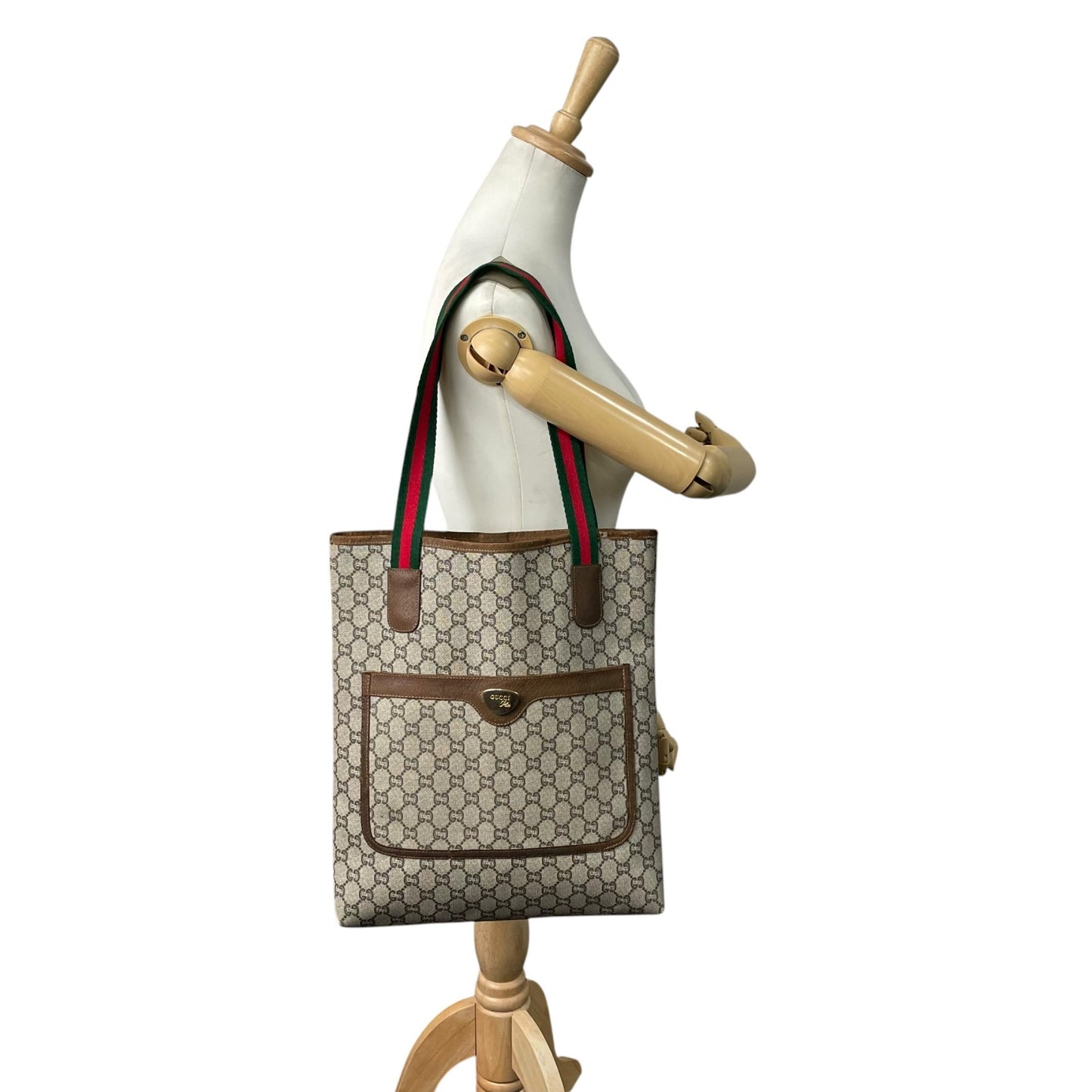 GUCCI グッチ シェリーライン GGプラス トートバッグ ビンテージ オールドグッチ PVC レザー 伝統ウェブデザイン 縦型トート d7