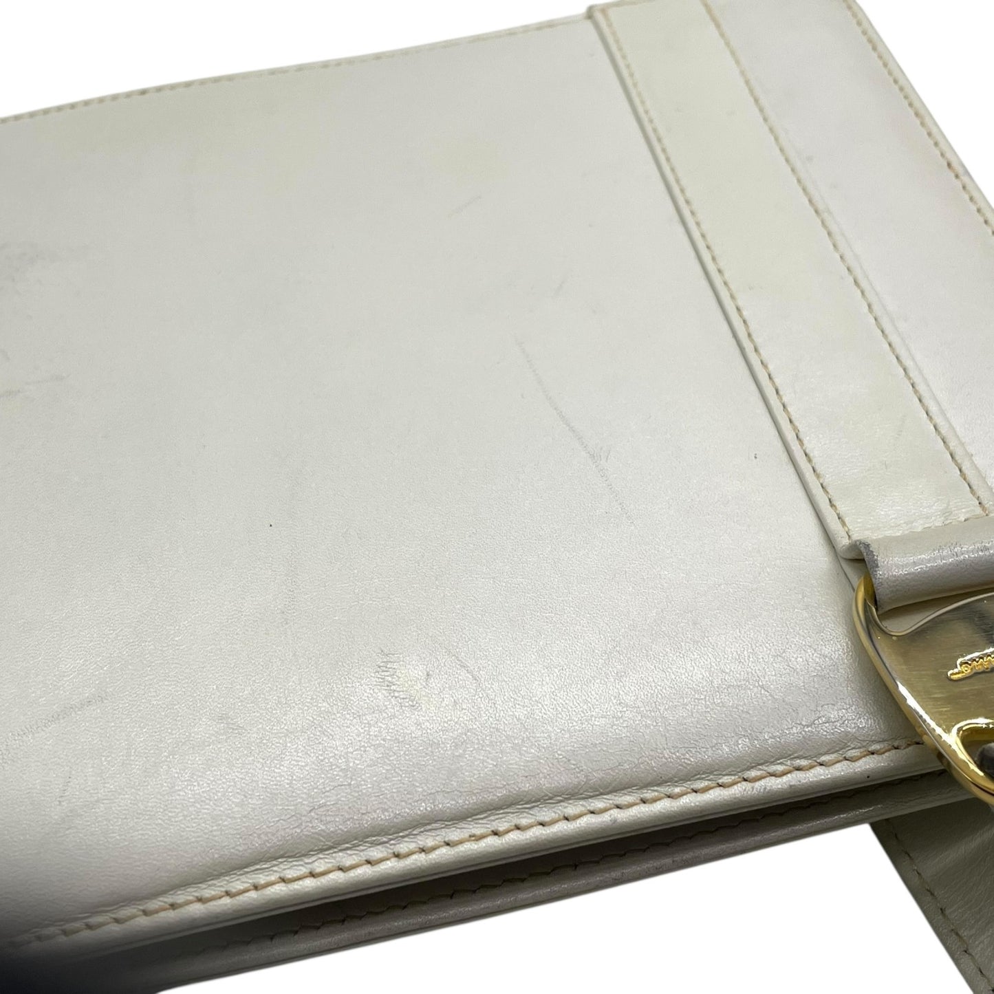 Salvatore Ferragamo サルヴァトーレフェラガモ ヴィンテージ ハンドバッグ レザー ホワイト ゴールド金具 K7