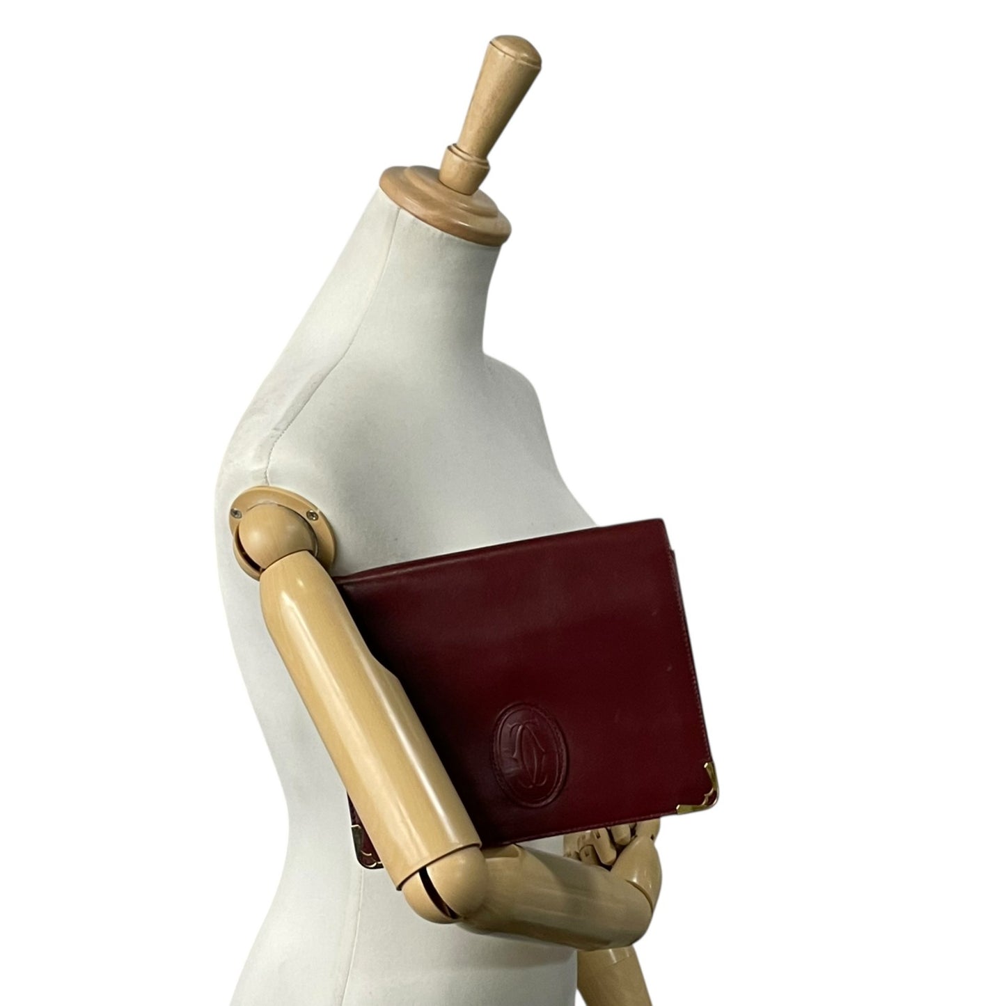 Cartier カルティエ ボルドー レザー クラッチバッグ ゴールドロゴ ヴィンテージ 1980s 1990s 上品 パリ クラシック K7