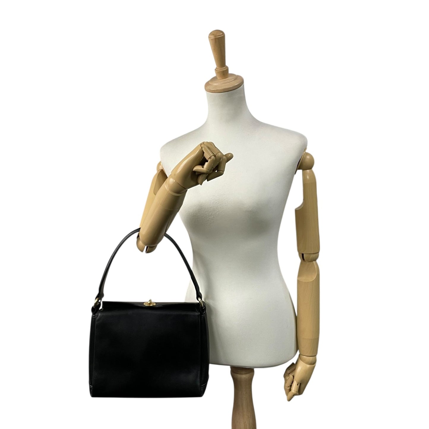 GUCCI オールドグッチ ヴィンテージ ターンロック ハンドバッグ レザー ブラック ゴールド金具 クラシック トップハンドル B5