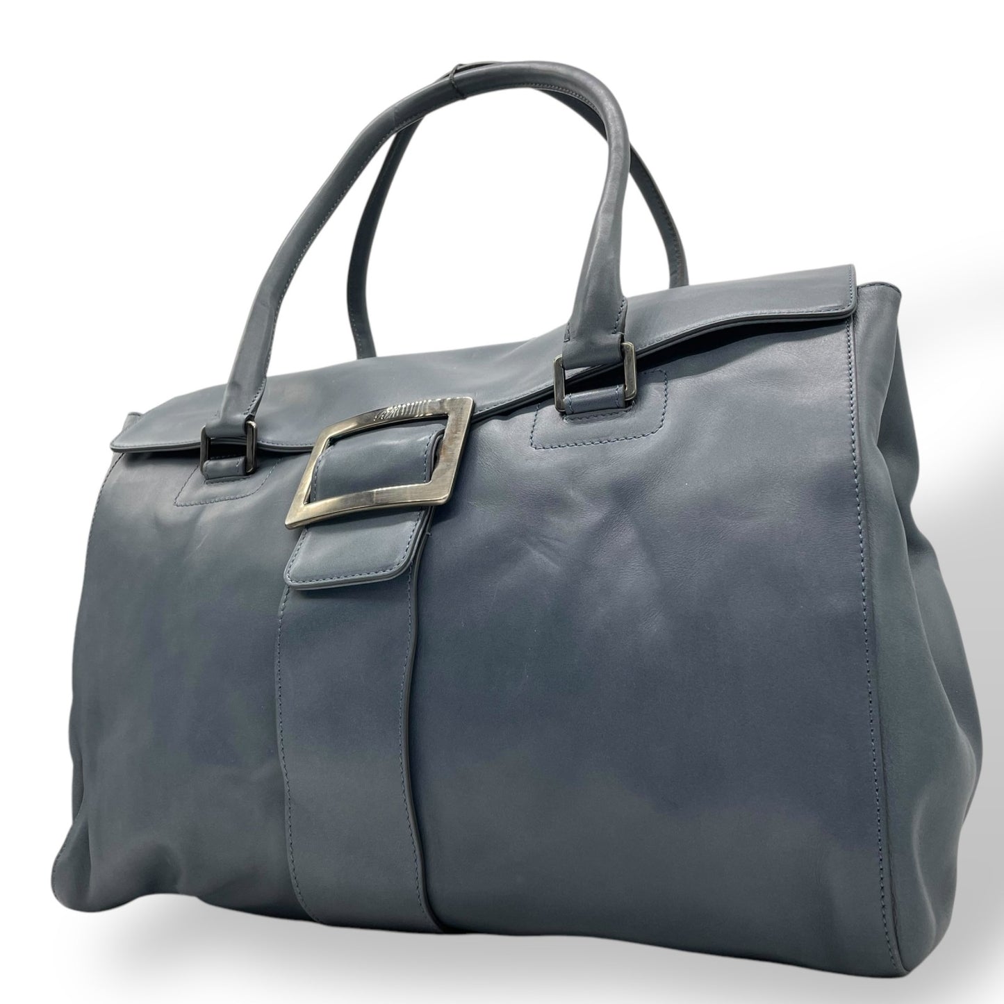 Authentic Roger Vivier Handbag Tote Blue Leather Women's Spacious