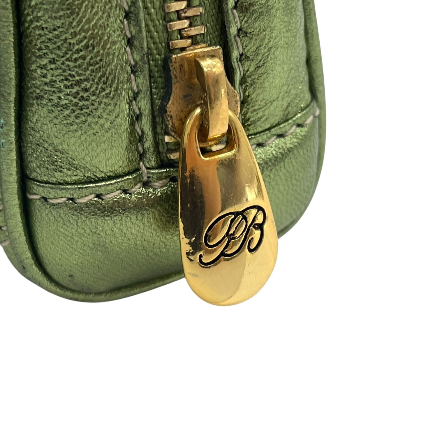 Authentic LOEWE Amazona Micro Mini Shoulder Bag Metallic Green Leather Anagram Logo Crossbody Gold Hardware Vintage Women's