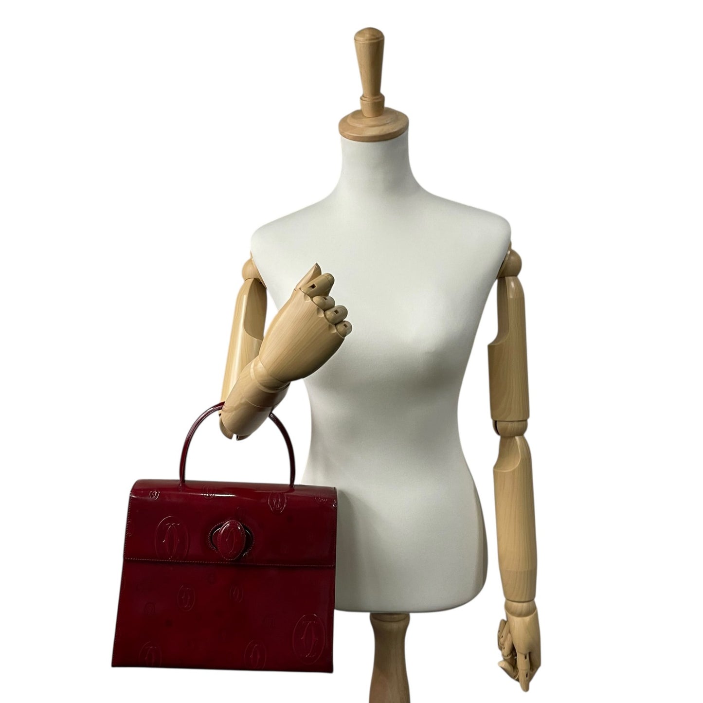 Authentic Cartier Happy Birthday Handbag Patent Leather Bordeaux Red Enamel Women's with Guarantee Card