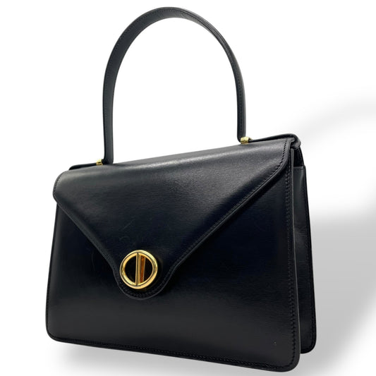 Authentic DIOR Handbag Black Leather Gold Hardware CD Logo Formal Women's Top Handle Flap Closure Vintage