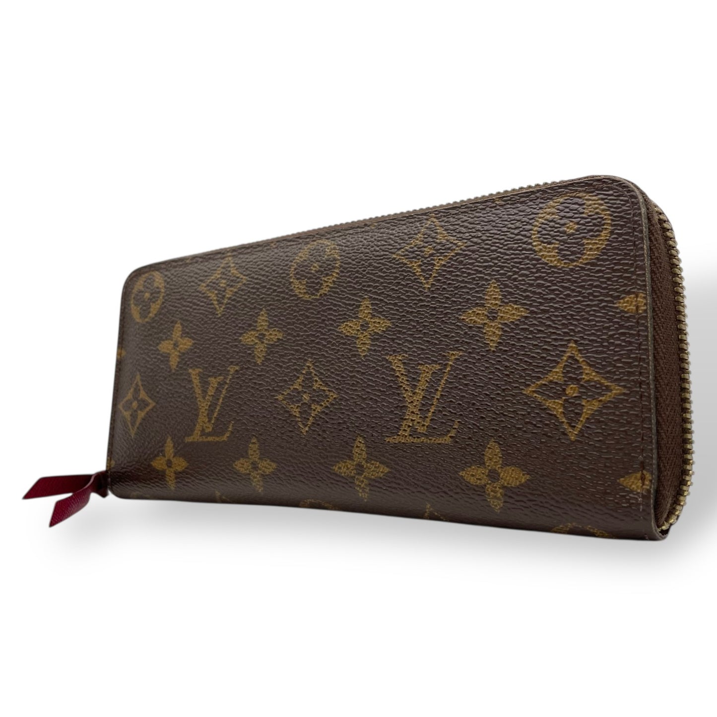 極美品 LOUIS VUITTON ルイヴィトン 長財布 モノグラム ポルトフォイユ・クレマンス M60742 ラウンドファスナー フューシャピンク ブラウン 茶 PVC レザー レディース W2
